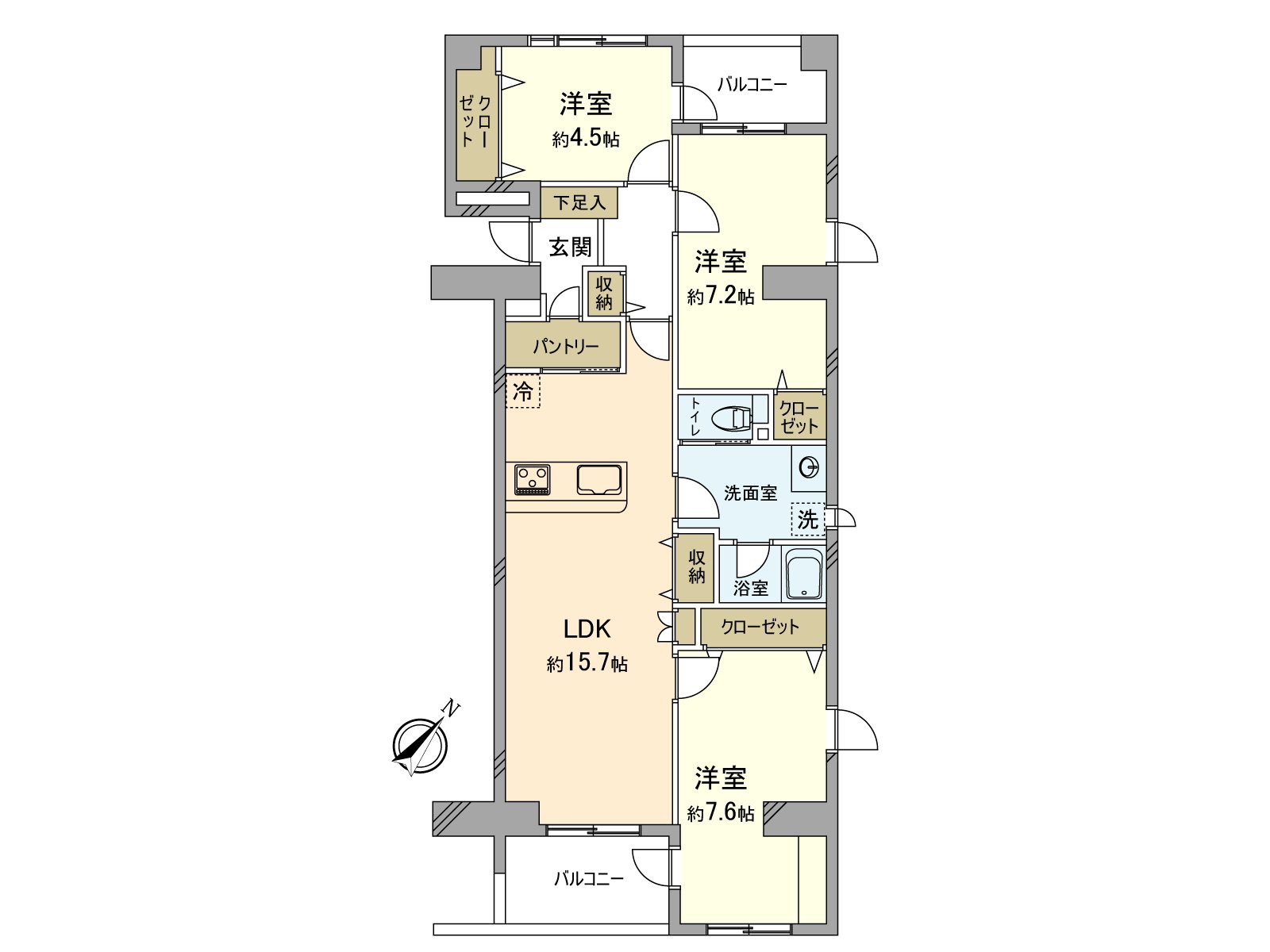 私人使用面積85.53平方公尺的3LDK
