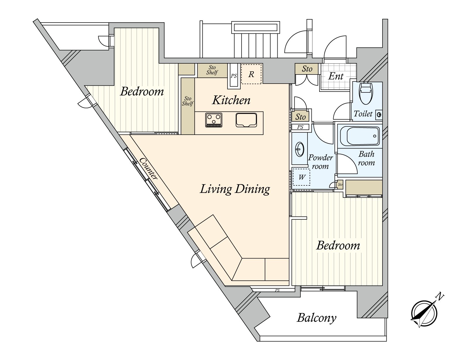 The washing face room is a Plan design with the excursion characteristics that can go in and out of the entrance hall and the Southeast side Western-style room. Because of Southeast, Southwest corner unit, the ventilation per positive is good.