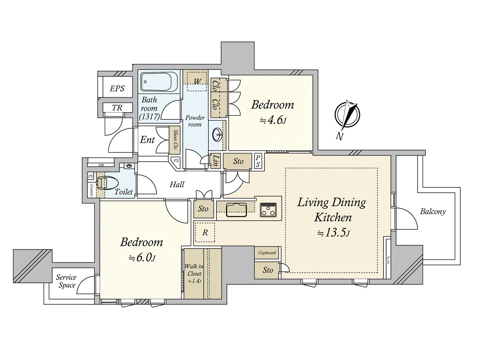 The ventilation is good because of corner unit of the Southwest ･ Northwest. In addition to all rooms storing, storage room of about 0.49 square meters is established outside the entrance.