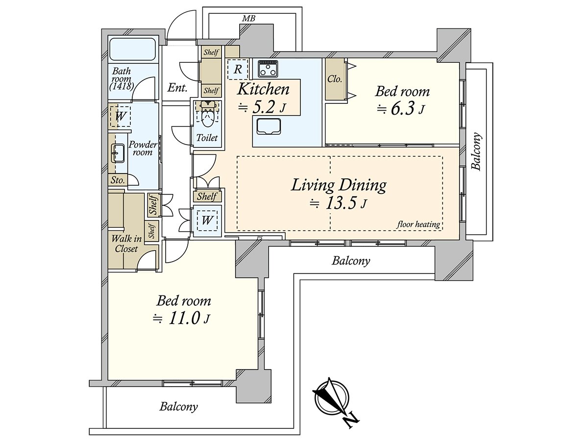 是实际使用面积81.29平米，2LDK+WIC的房型。