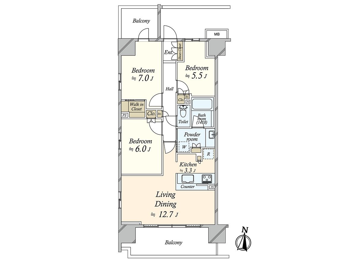 是74.93平方公尺，3LDK+WIC的房型。