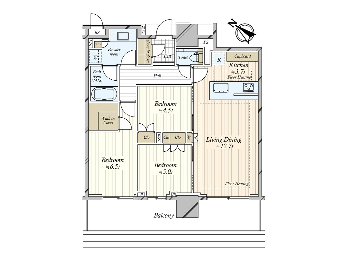 A Southwest Orientation dwelling unit having good ･ view per positive. I see Rainbow Bridge, and there is storing in the room everywhere and can keep house space clearly.