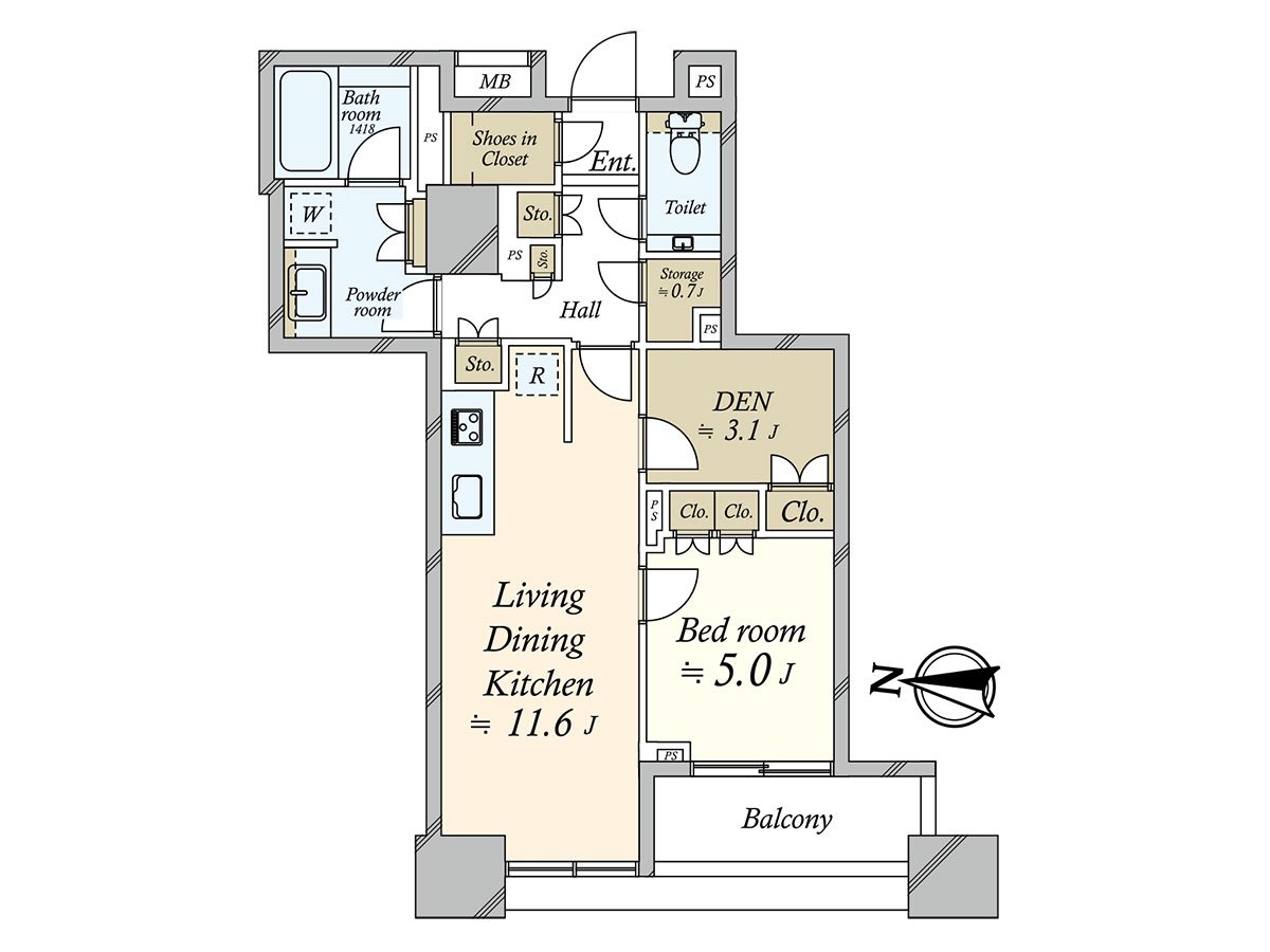 It is 55.05 square meters of 1SLDK, the fifth-floor partial dwelling unit facing west.