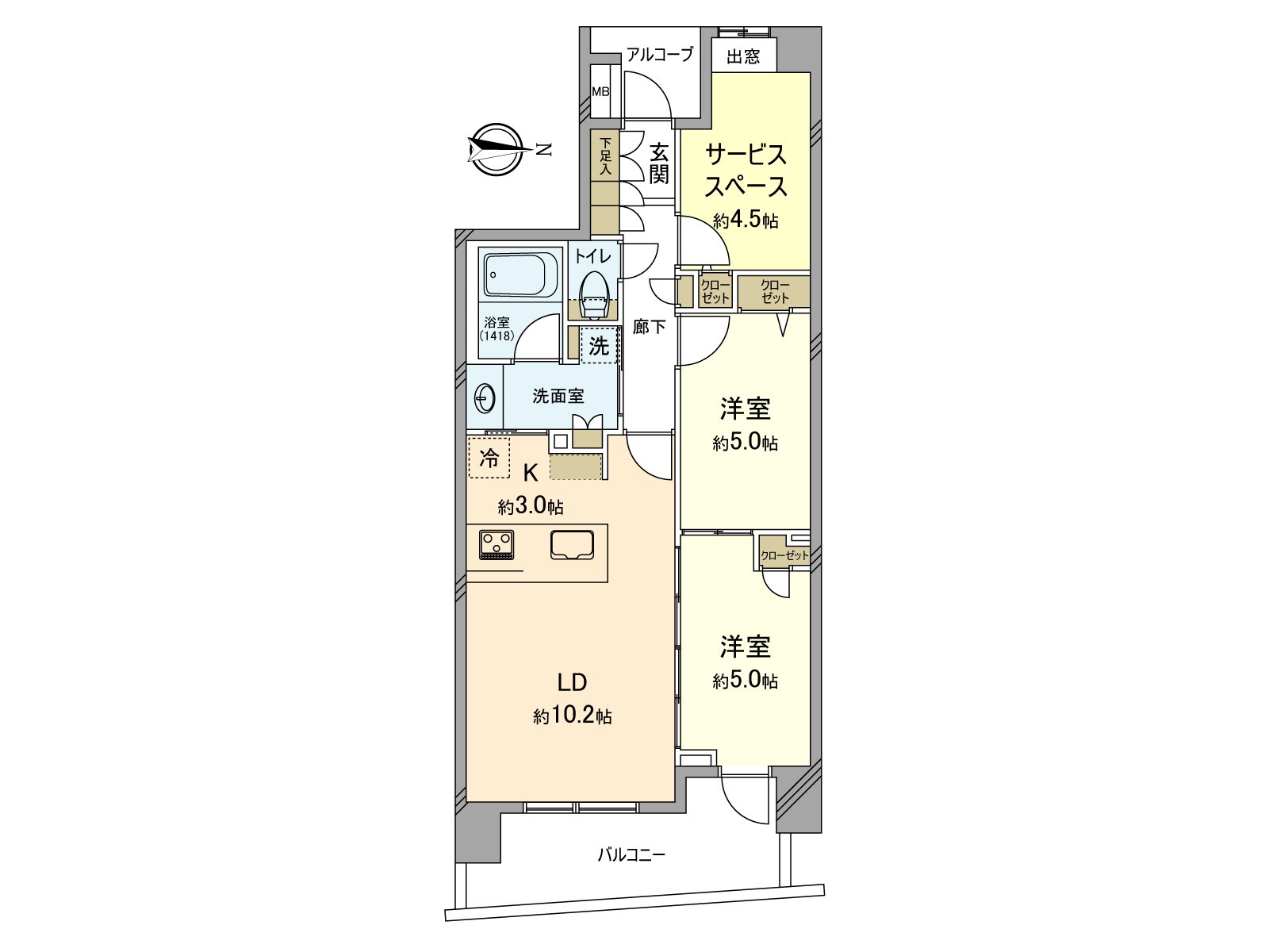 "2LDK+S" with the terrace facing east. On earth about 13.2 quires of LDK is available for the use with about 5.0 quires of adjacent Western-style rooms. I can go to the washing face room immediately from the kitchen and wash it in dishes and am a line of flow which there is housework efficiently.