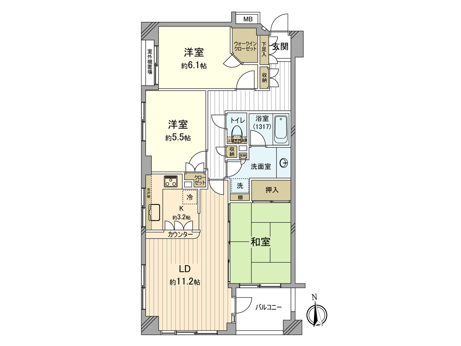 Because of Southwest corner unit, the ventilation per positive is good. On earth about 14.4 quires of LDK is available for the use with an adjacent Japanese-style room. The kitchen is the effective L shape that I can cook, and the convenient counter is established.