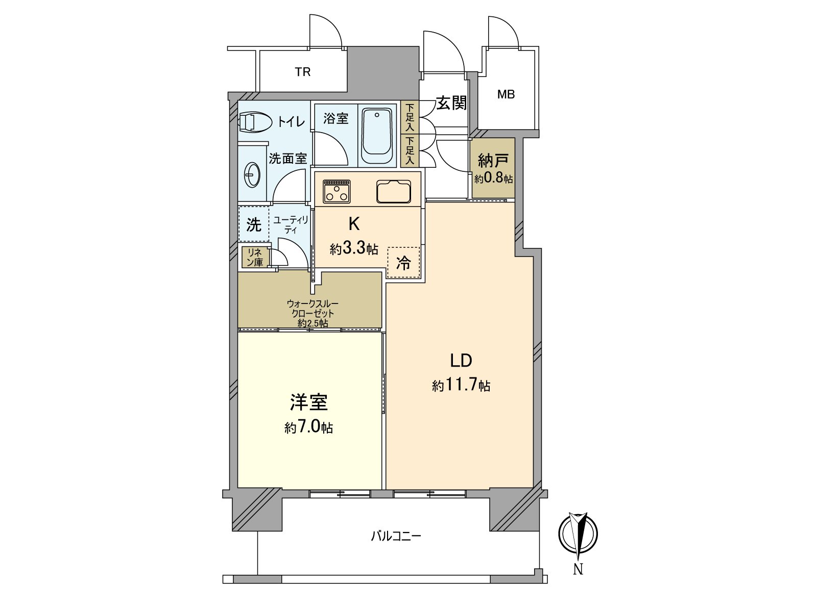 是位于地上61楼地下3层建筑的49楼部分，高层的1LDK的住戸。难以在意来自外面的视线，能舒适地舒畅。