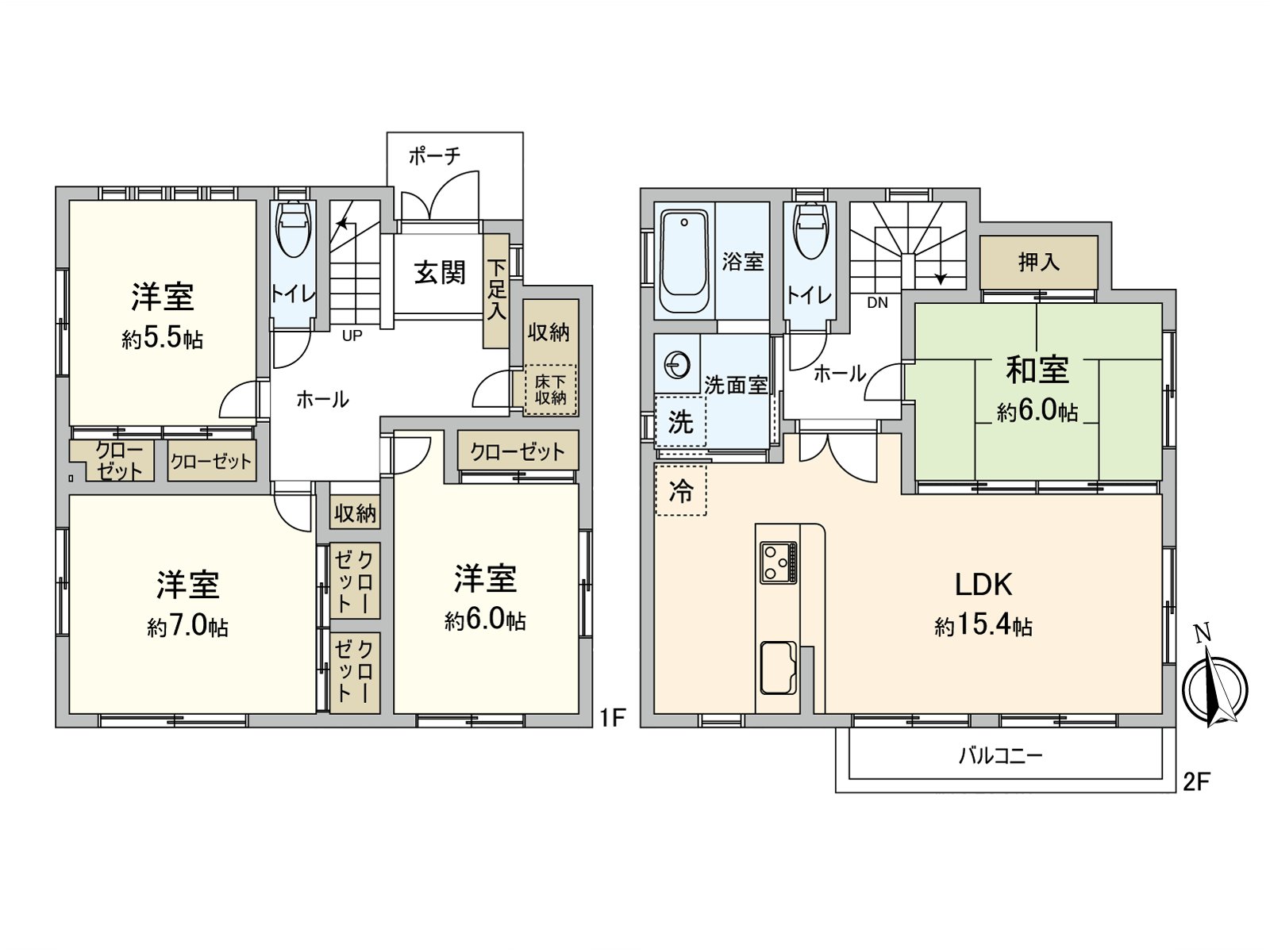 LDK位于2楼，不在意来自外部的视线，能舒适地舒畅。朝南的有阳台。因为收纳被在各和睦、西式房间设立所以住空間感觉清醒整理。