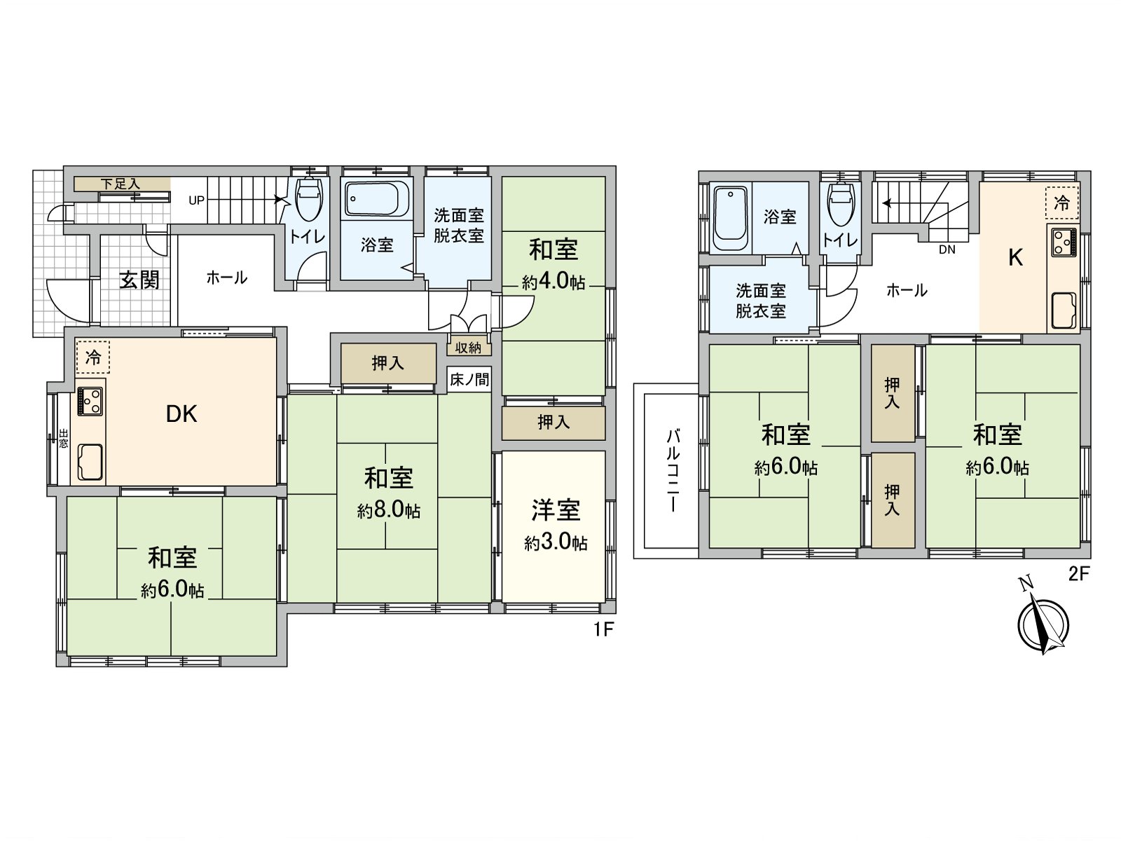 水周围的设备被对1楼和2楼的2个地方设置，能作为二户式住宅利用。阳台是南西。