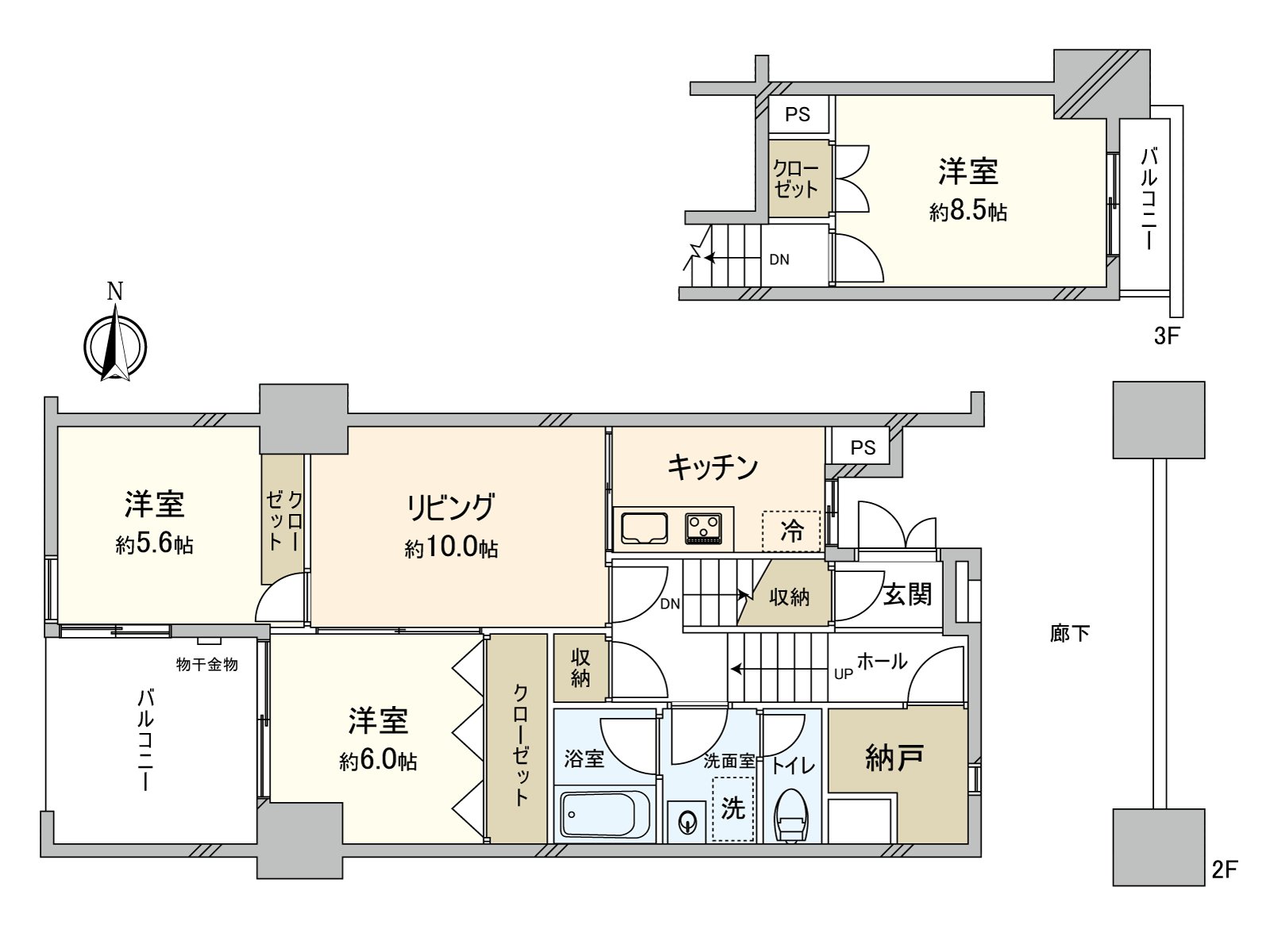 It is a dwelling unit of the Maisonette Type. I can feel the sign of the family who is in the living room even if in the upper floor. Two include terrace. There is little supply of the 3LDK dwelling unit in the condominium and is the Plan which a number is limited to.