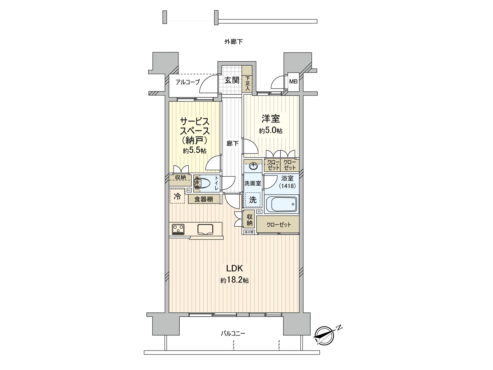 [房型图]为收纳被为全居室设定能广泛地确保住空間。开口部面向东南的。