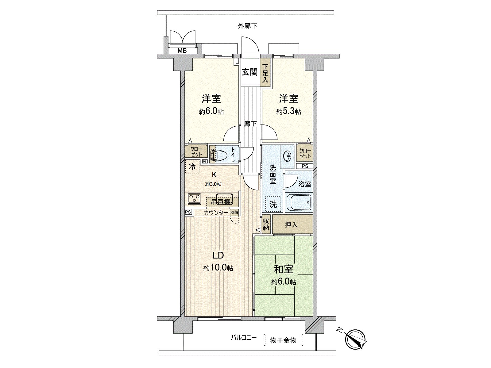 The opening is for Southwest. An LD and one Japanese-style room are available for the use. Storing is made for all rooms and can secure house space widely.