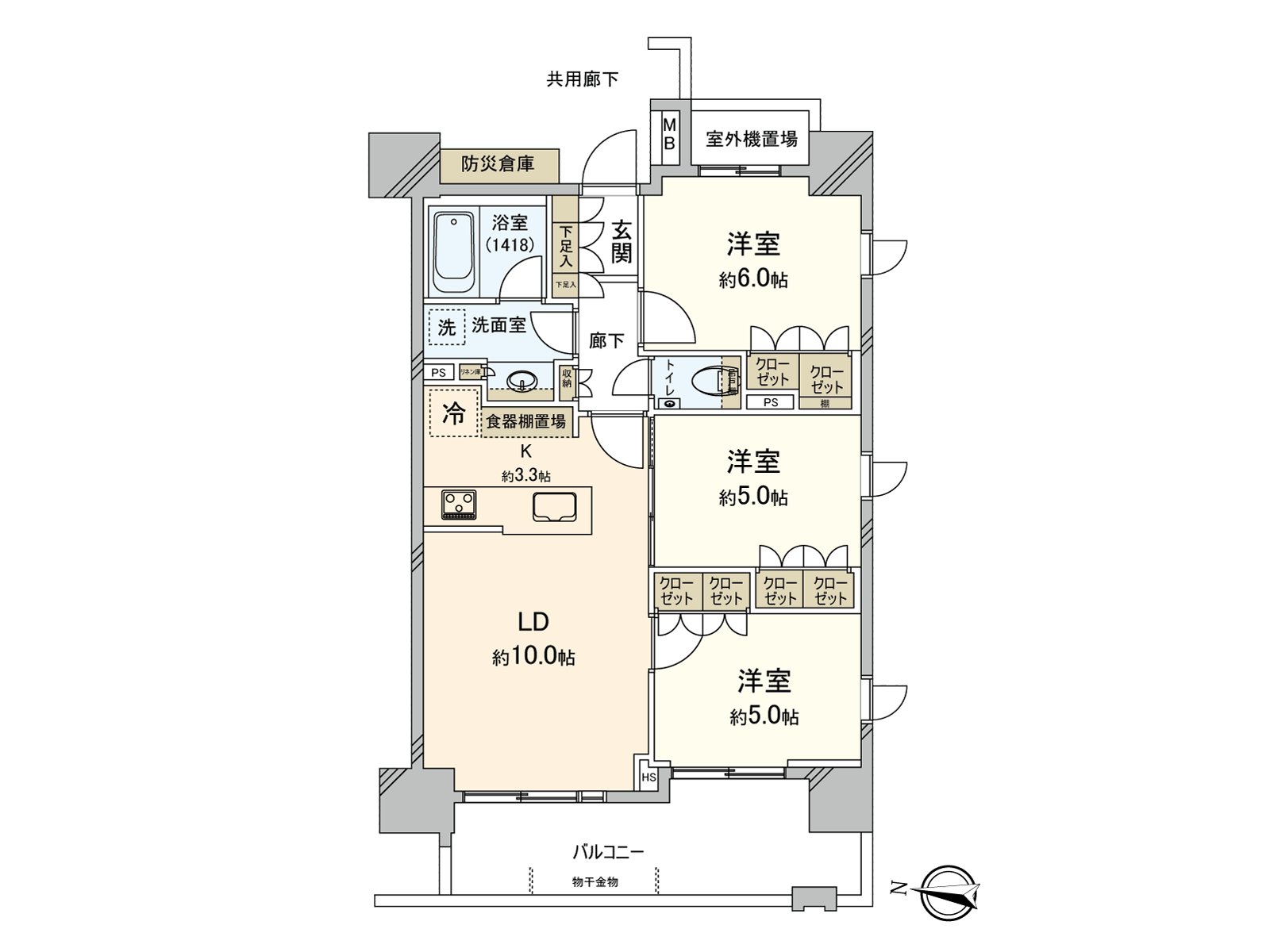 用3面采光，阳光、通风是都良好的住戸。地板暖气被具有。能从脚下温暖地渡过冷的季节。