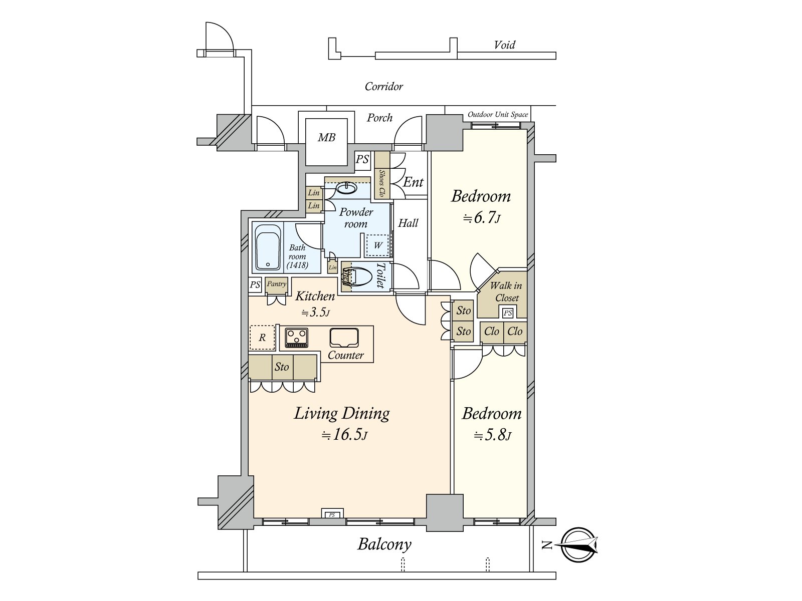 It is the dwelling unit that abundant storage space is established in the everywhere including the walk-in closet. The LD is roomy with about 16.5 tatami.