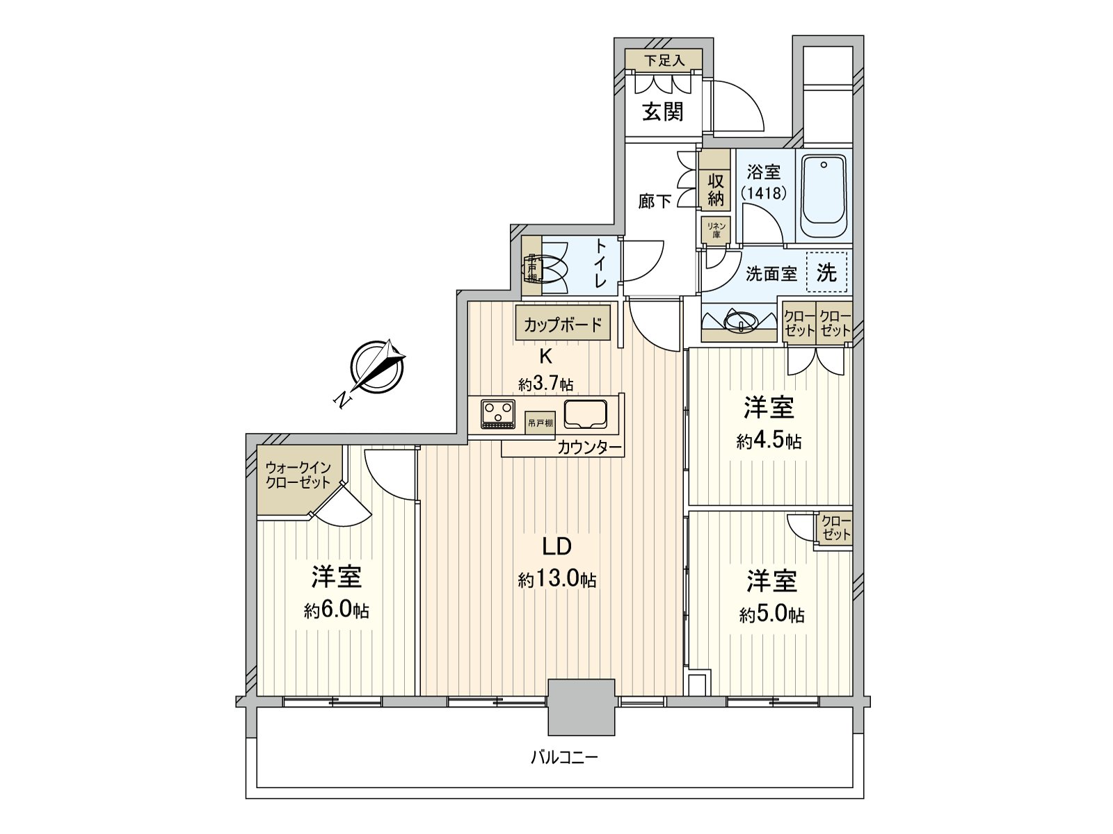 有包括嵌入式衣櫃在內的豐富的收藏。各西式房間能進出客餐廳，是家族容易互相見面的房型設計。