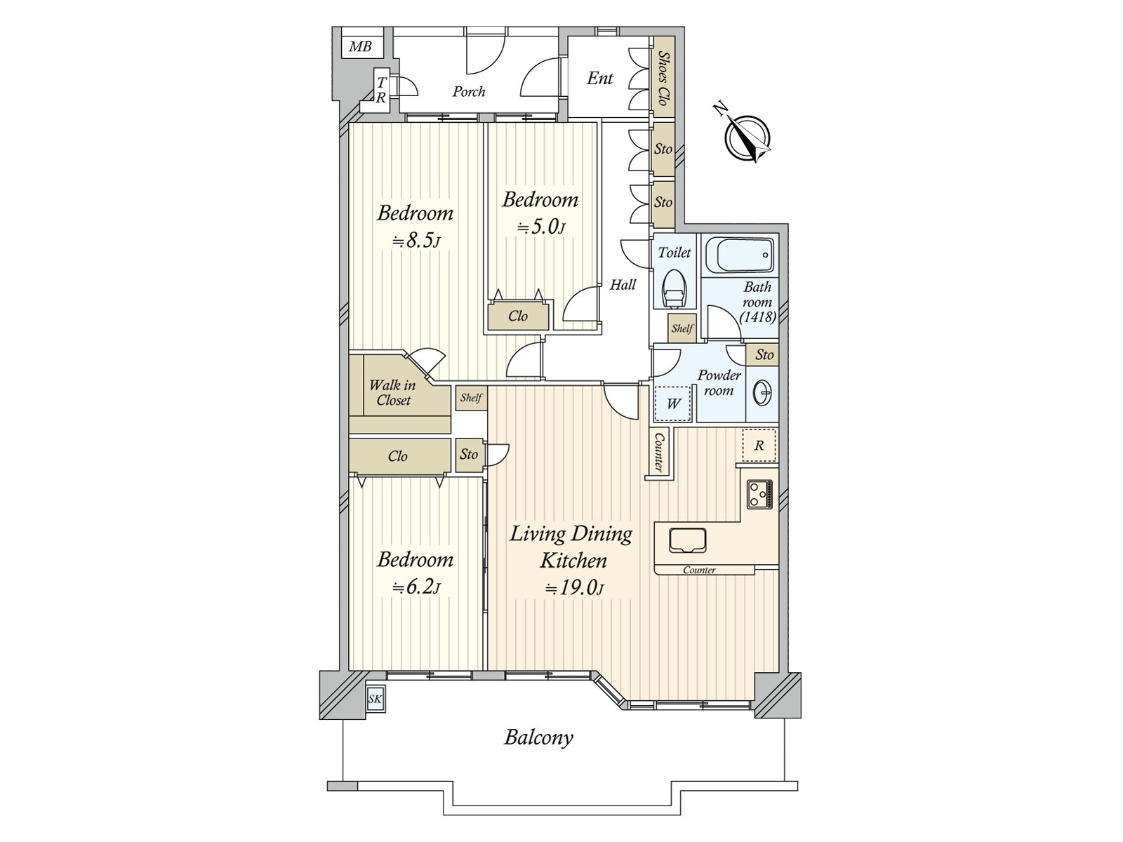 On earth about 19.0 quires of LDK is available for the use with about 6.2 quires of adjacent Western-style rooms. The meeting specifications that the kitchen enjoys the conversation with a family and the guest. Terrace of the Southwest Orientation that laundry is easy to dry is established.