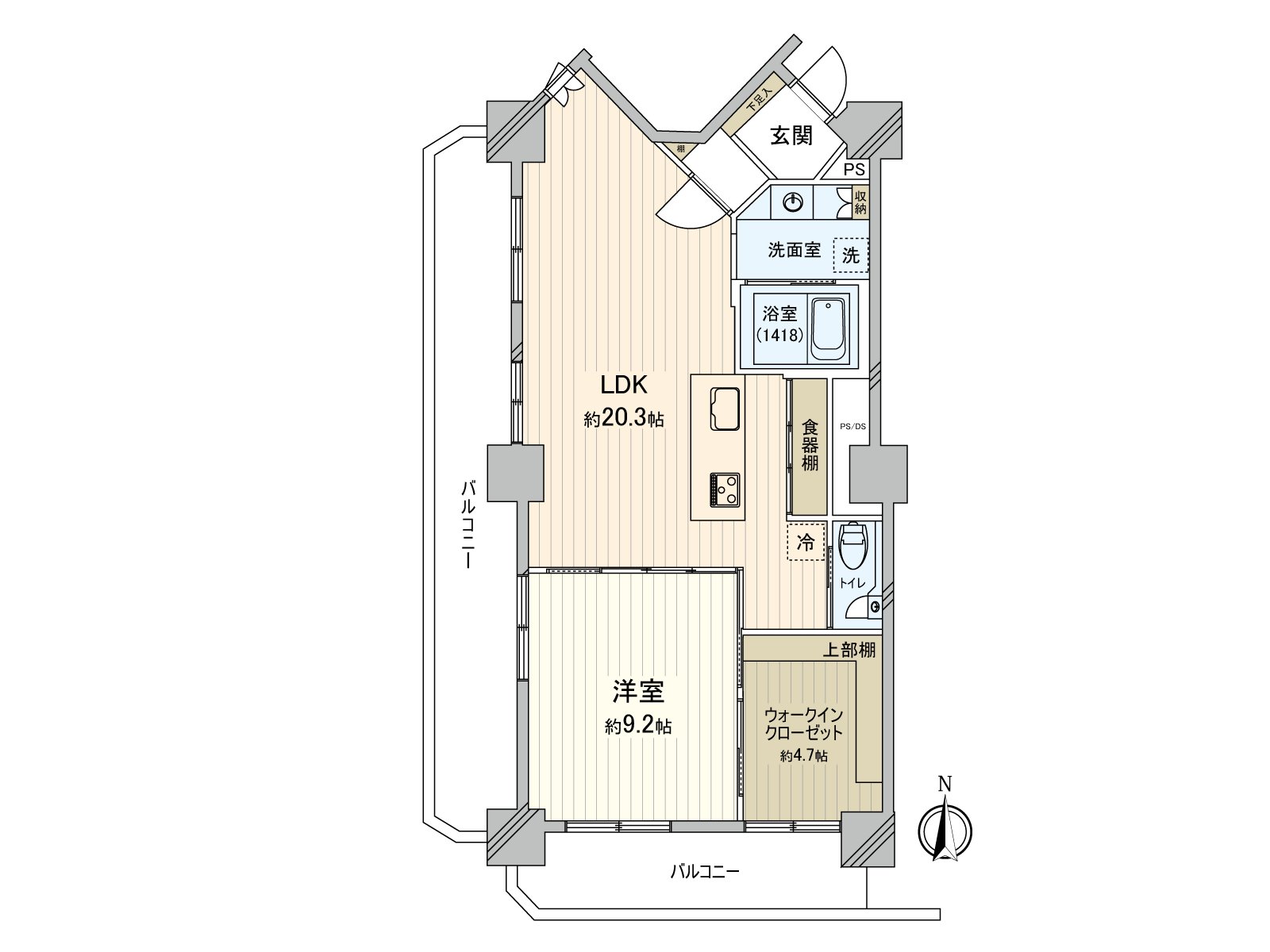 With two with balcony, it is a house having good ventilation. A large-capacity walk-in closet is established and can secure house space widely.