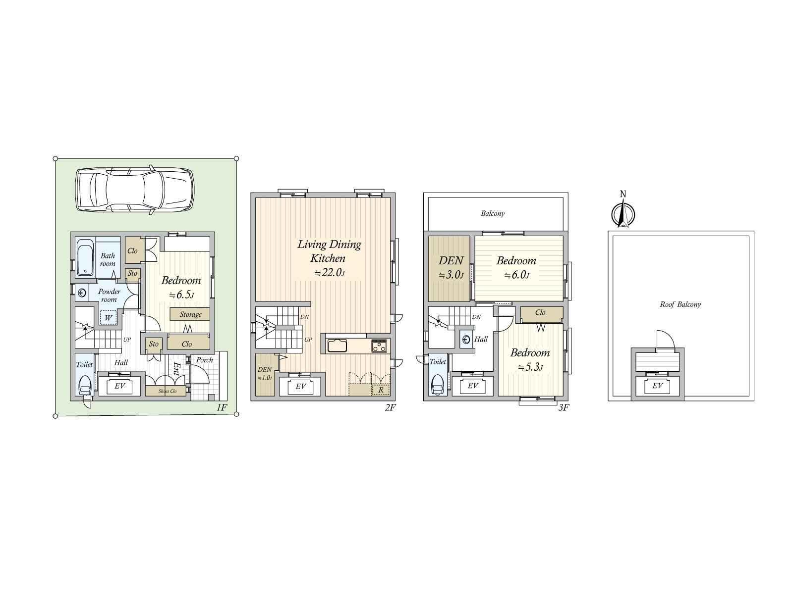 Floor plan 3rd floor + roof, surpassing 120 square meters of 3SLDK type/Total floor area