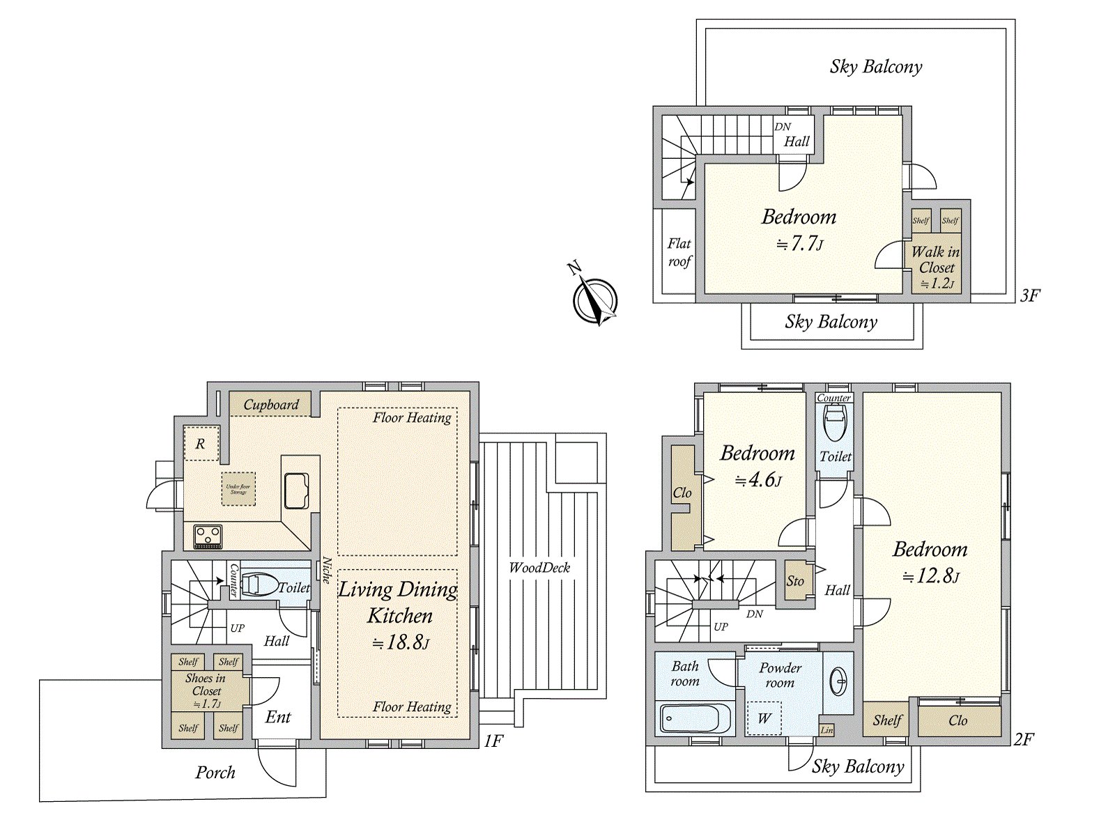 Floor plan (to family constitution, I can use a Western-style room of the 2nd floor as partitioning, 4LDK)