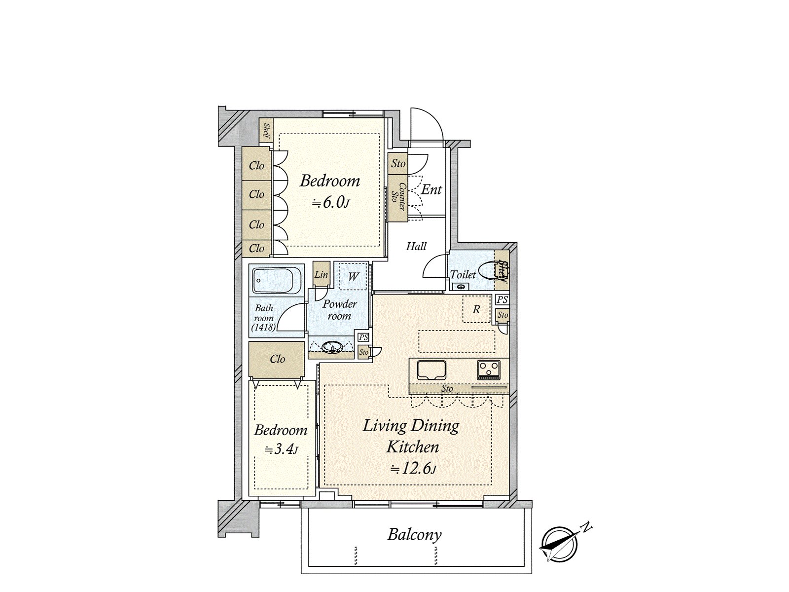 Exclusive area 54.48, 2LDK type