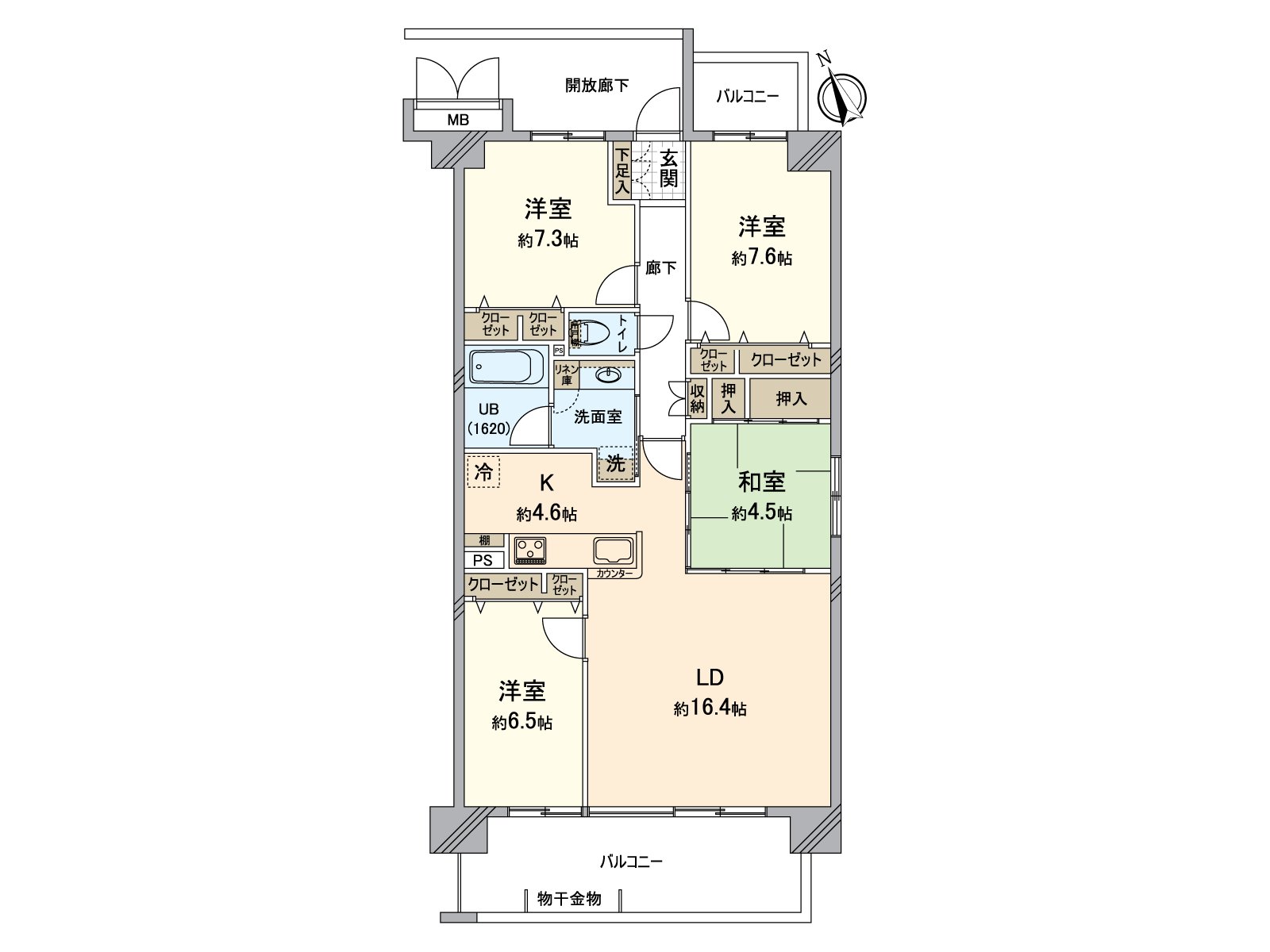 It is spaciousness of exclusive area 101.25 square meters (wall core) 4LDK and the Layout with the open feeling.