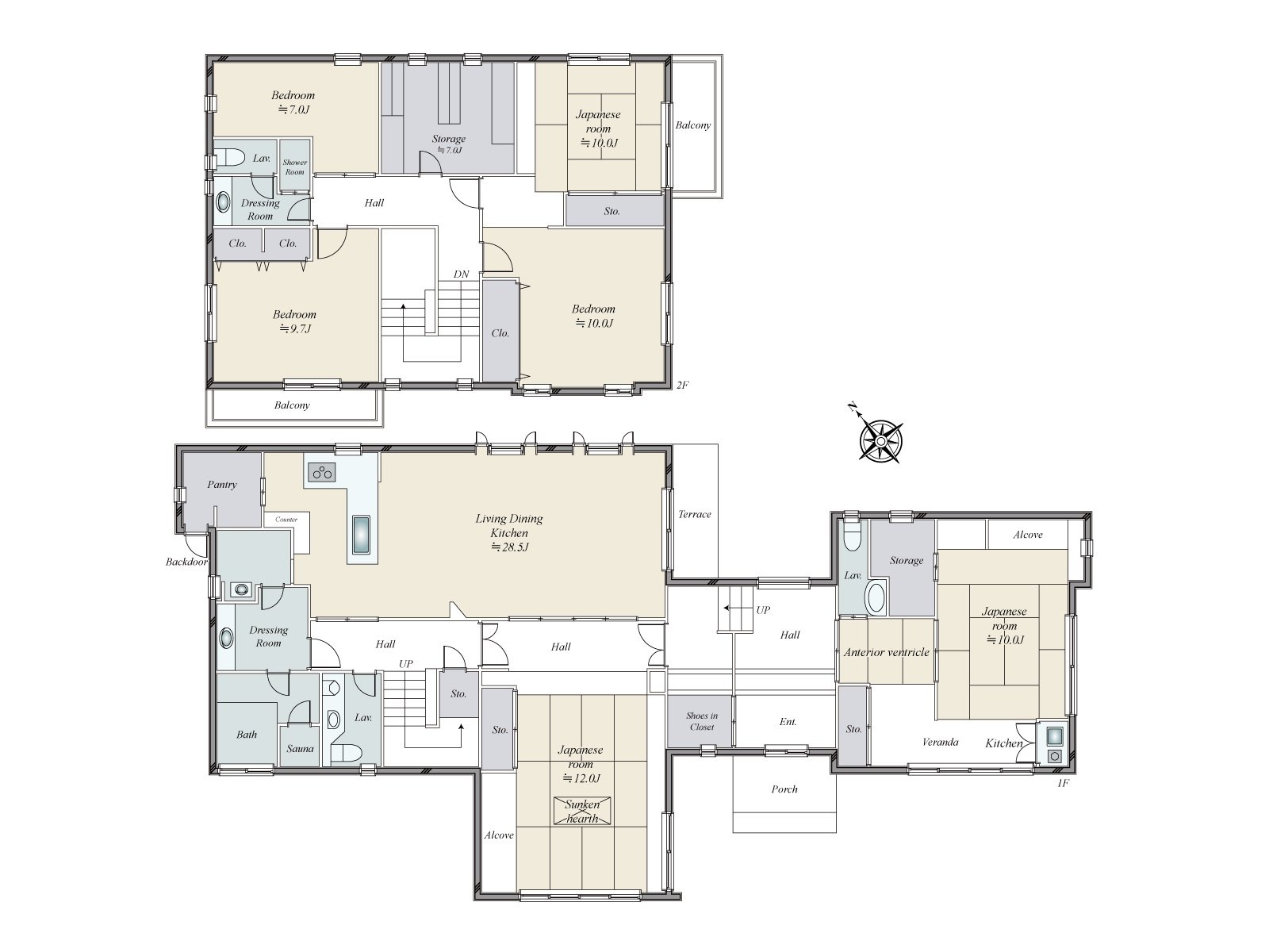 有超过7张塌塌米全居室的面积被确保的舒适的家。有丰富的收藏，并且能广泛地确保住空間。