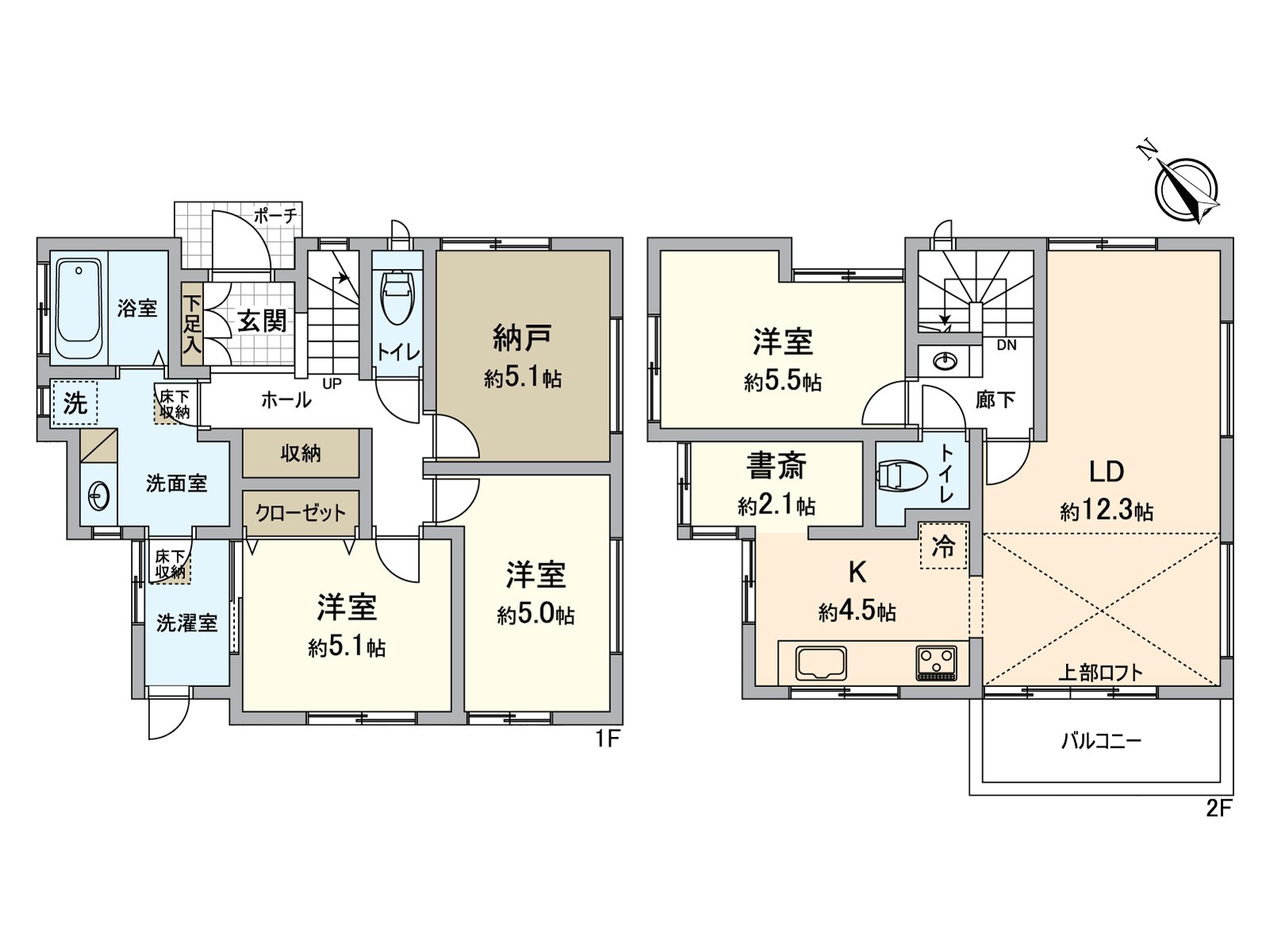 LDK位于2楼，不在意来自外部的视线，能舒适地舒畅。南西有阳台"3LDK+S。"有约5.1张塌塌米储藏室和约2.1张塌塌米书斋，沿着生活方式自由地可以使用。
