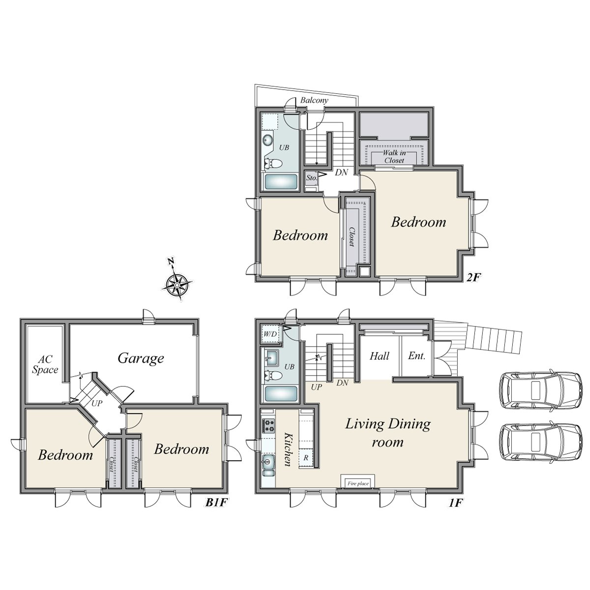 Is 1 story under ground and 2 stories above ground, a house of 4LDK. The storing including WIC and the closet is abundant. A central heating system to warm the whole house is adopted.