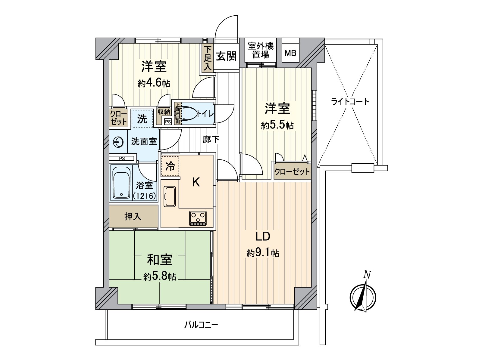 客餐廳，可以和鄰接的和式房間到底利用。變成有約合計14.9張塌塌米開放感覺的空間。在廚房，因為獨立型被采用所以，烹調音以及味難以傳到客餐廳。