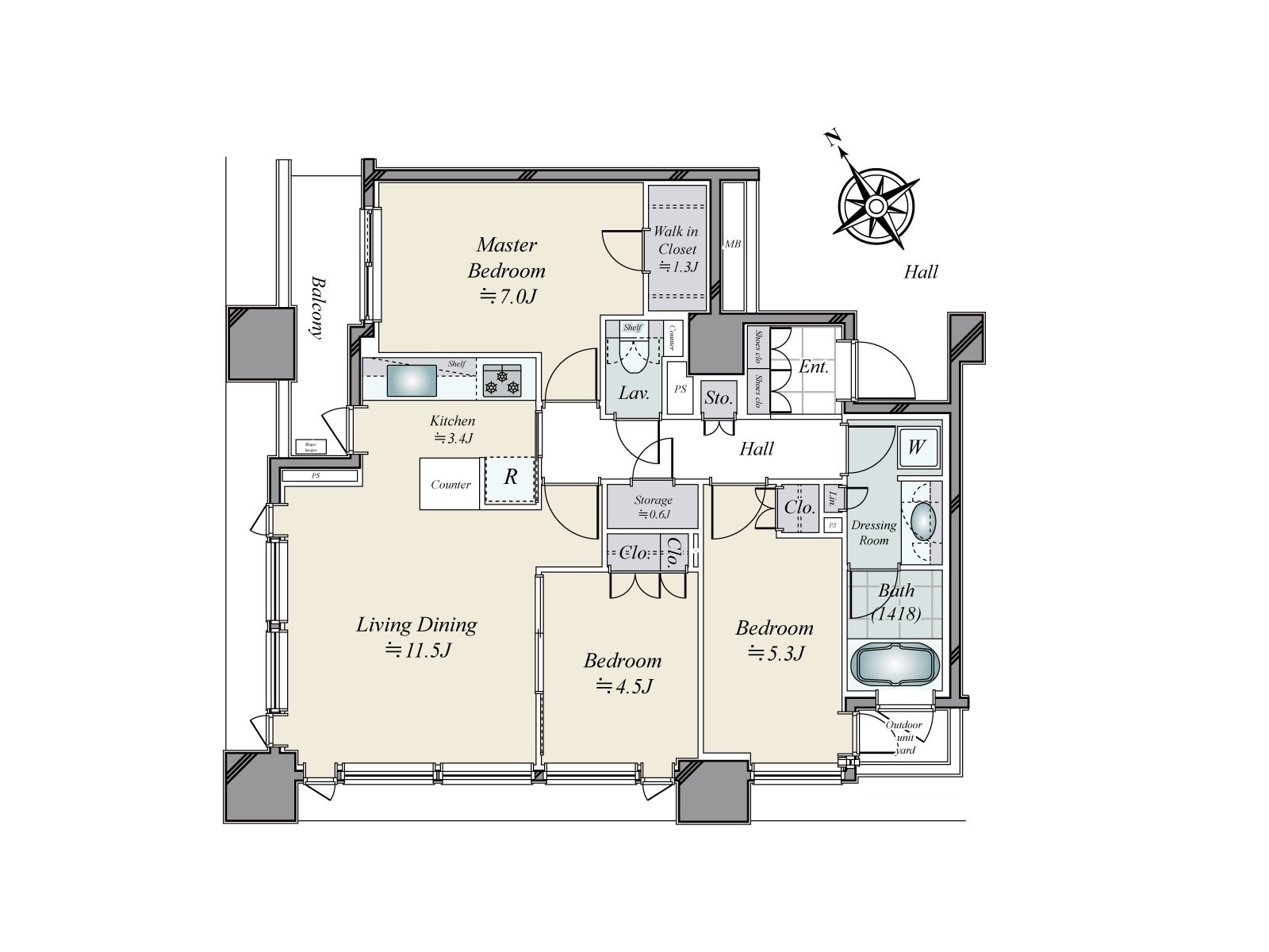 It is Layout of the 3LDK of 73.61 square meters