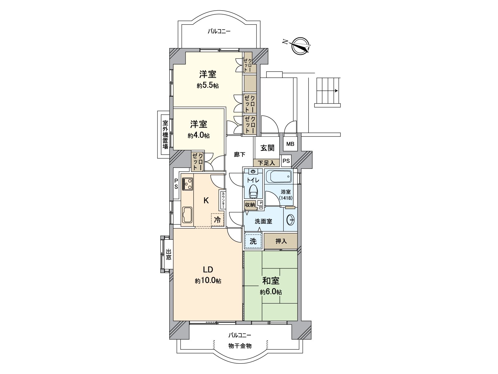 The 3LDK dwelling unit which possessed terrace in Southwest and Northeast. The ventilation is good in two terrace. It is the Plan that privacy from the outside is easy to be protected from the entrance by the design that it is hard to be able to see the room.