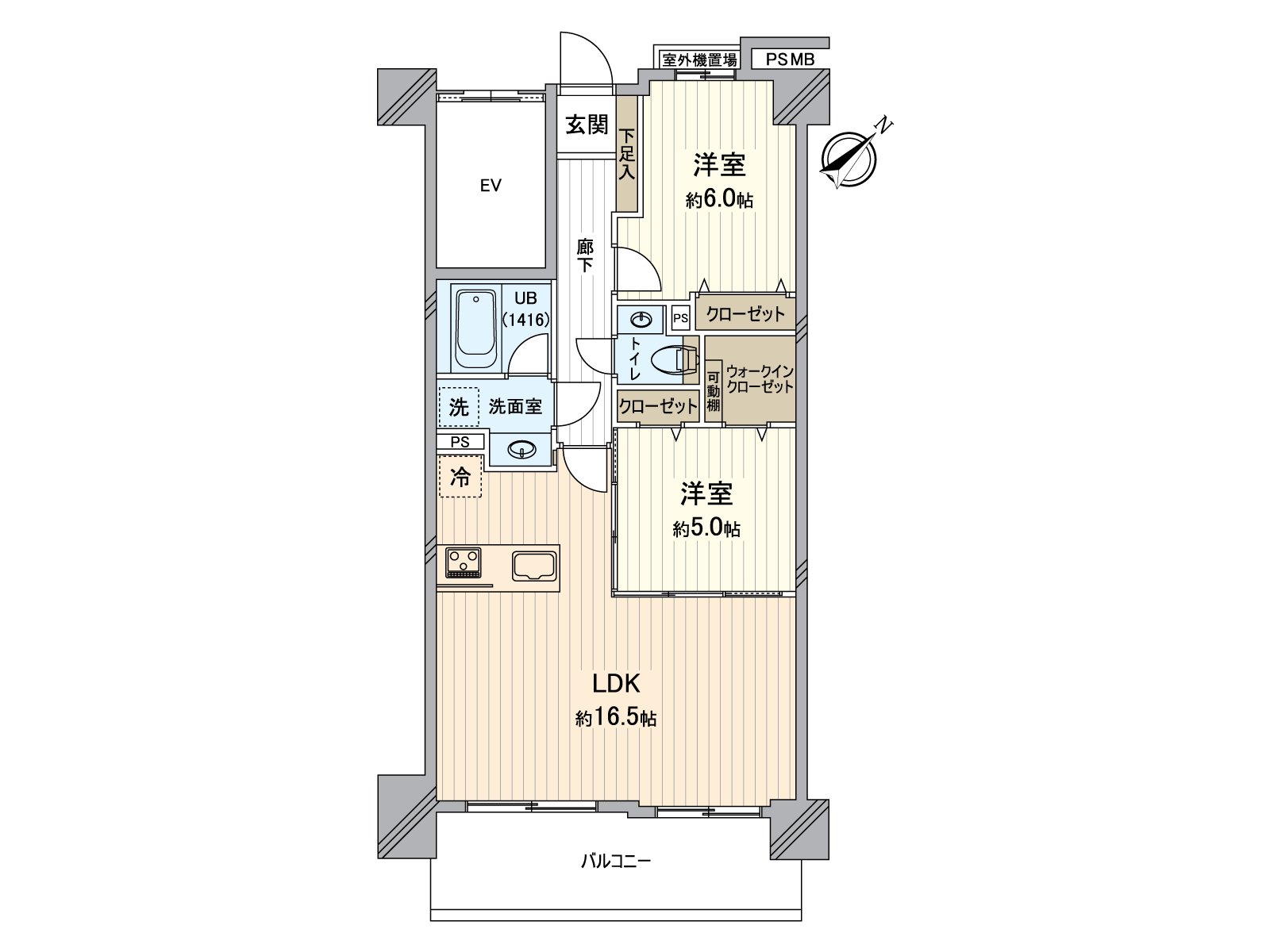 It is the 2LDK dwelling unit which possessed terrace of the Southeast Orientation. Because I leave the entrance, and there is an elevator immediately, in the case of outing, movement is smooth.