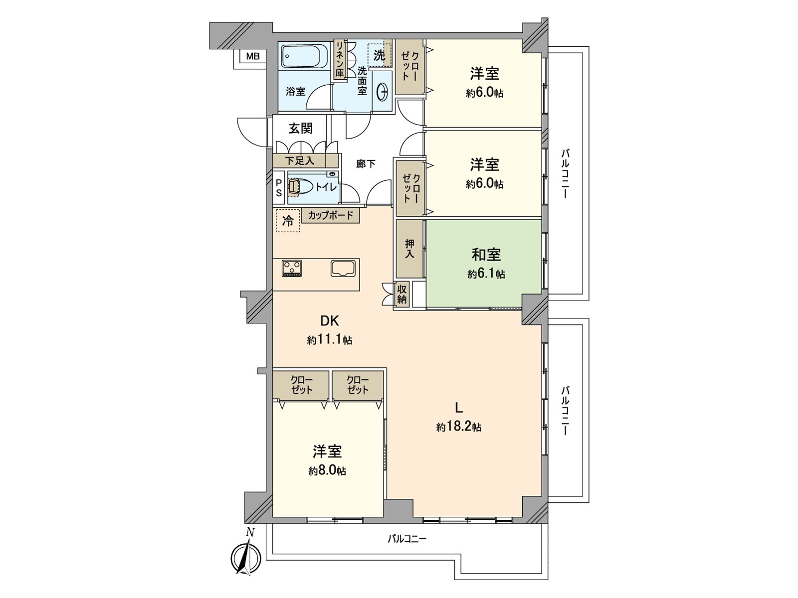 The each room has an open feeling because I am faced with all rooms Terrace. In about 29.3 quires of spacious LDK, you can spend rich time in family all of you.