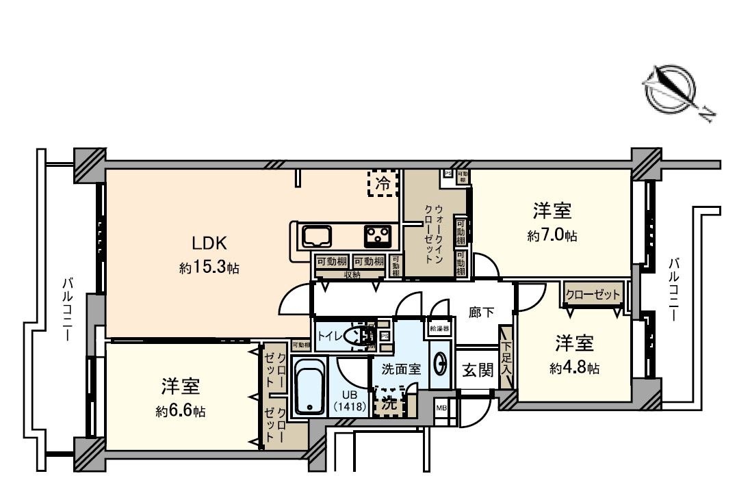面向东南、西北的2面有阳台，能进出各居室。新生活能为室内翻新实施在厨房、浴室、厕所等的水周围设备交换或者Cross张替等的2025年9月心情舒畅地起动。