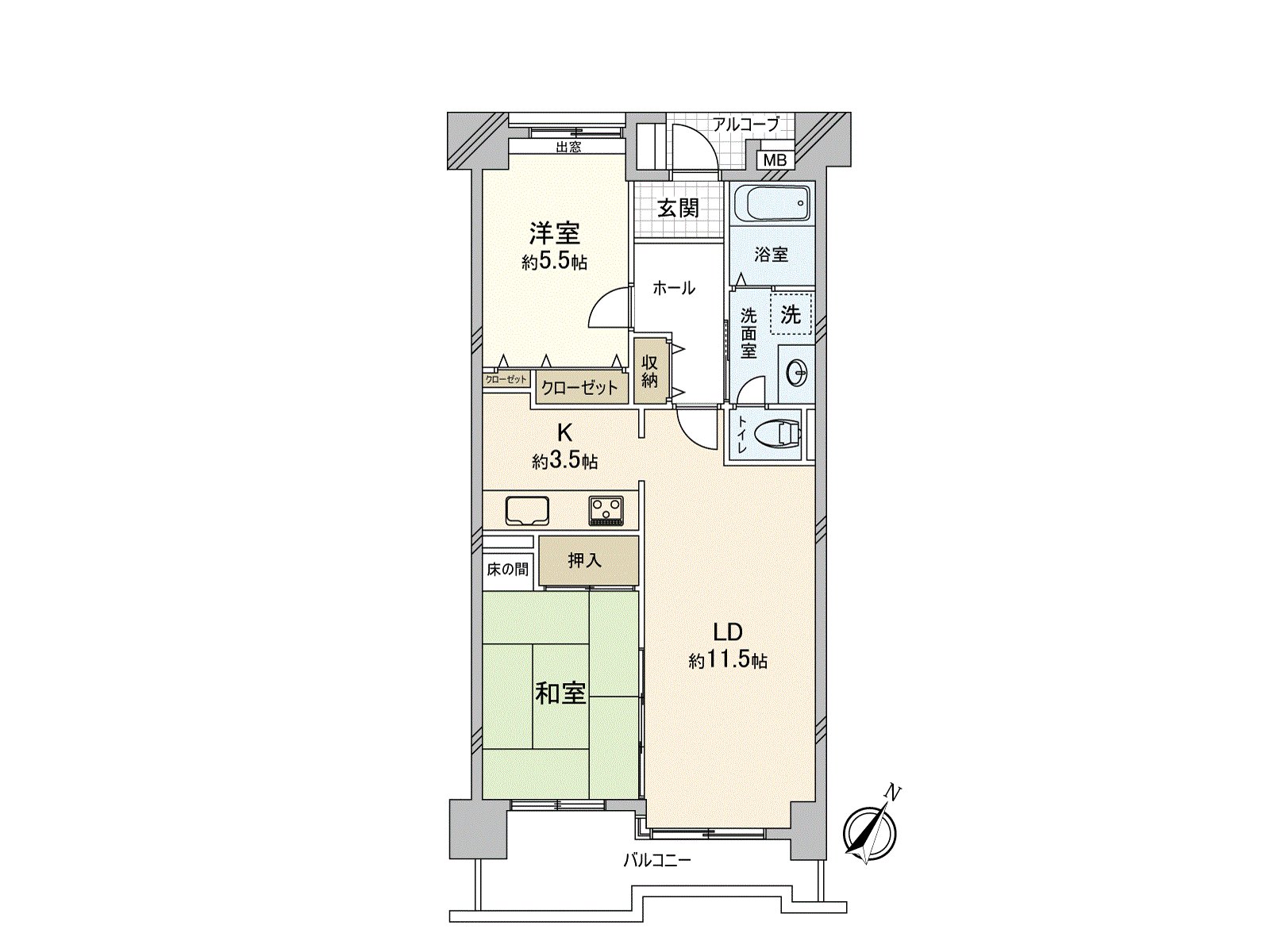 因为能从2个地方在客餐厅和日式房间进出阳台所以家务流迹线变得顺利。在日式房间，可以和客餐厅到底利用。