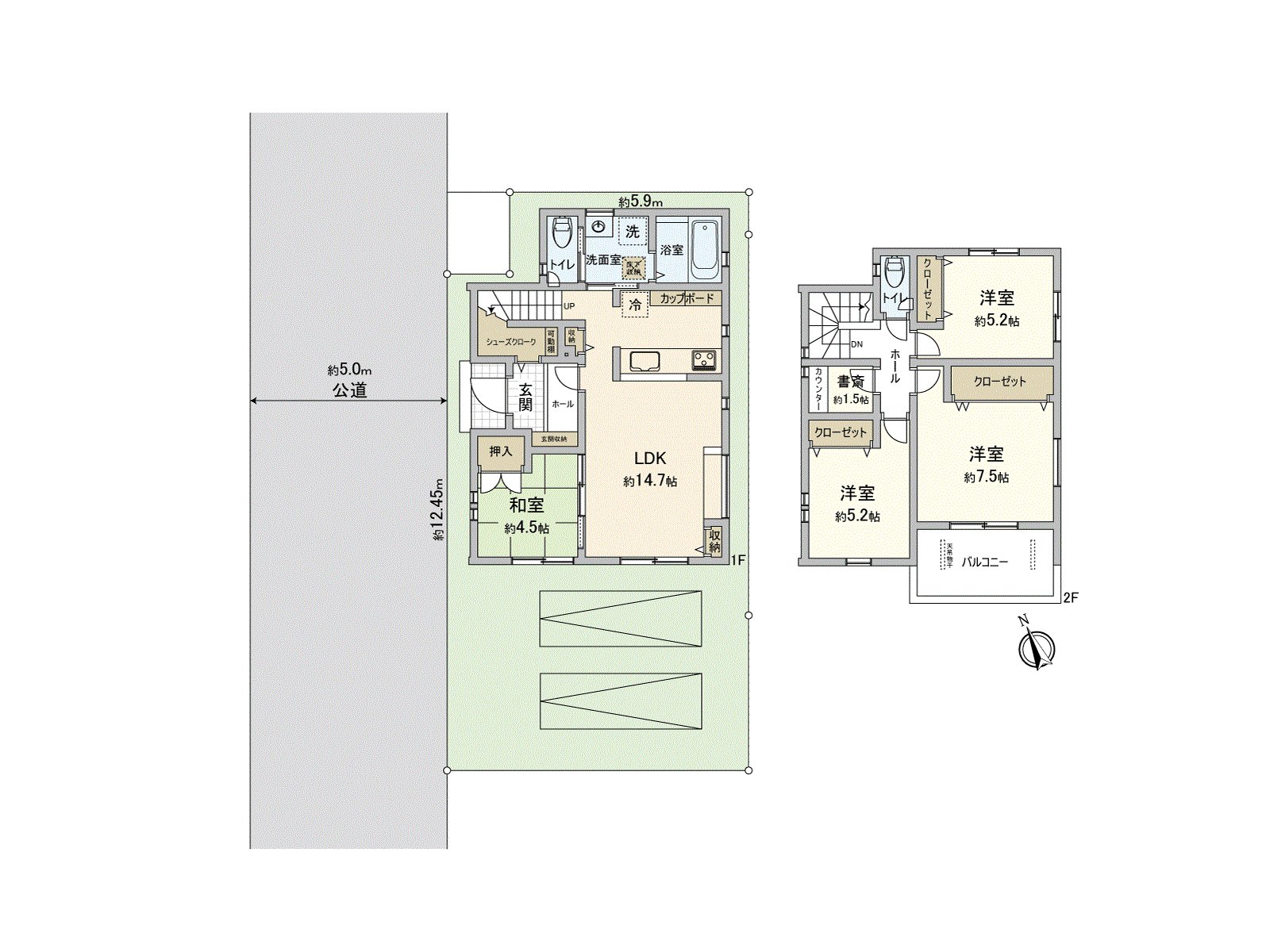 是南侧有并列的2台车库空白，作为阳光良好度的LDK。