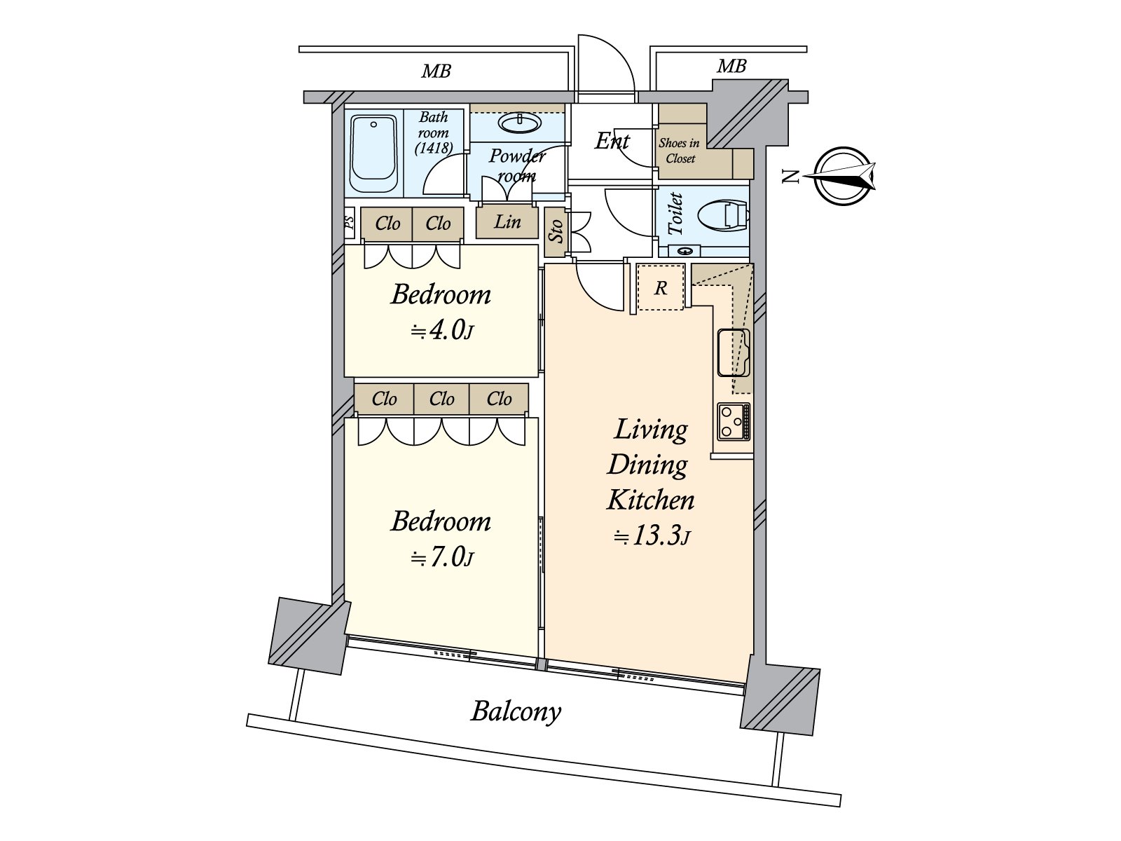 Abundant storing is provided, and storing of the right person for the right place comes true. LDK and about seven quires of Western-style rooms are Plan facing the Terrace facing west.