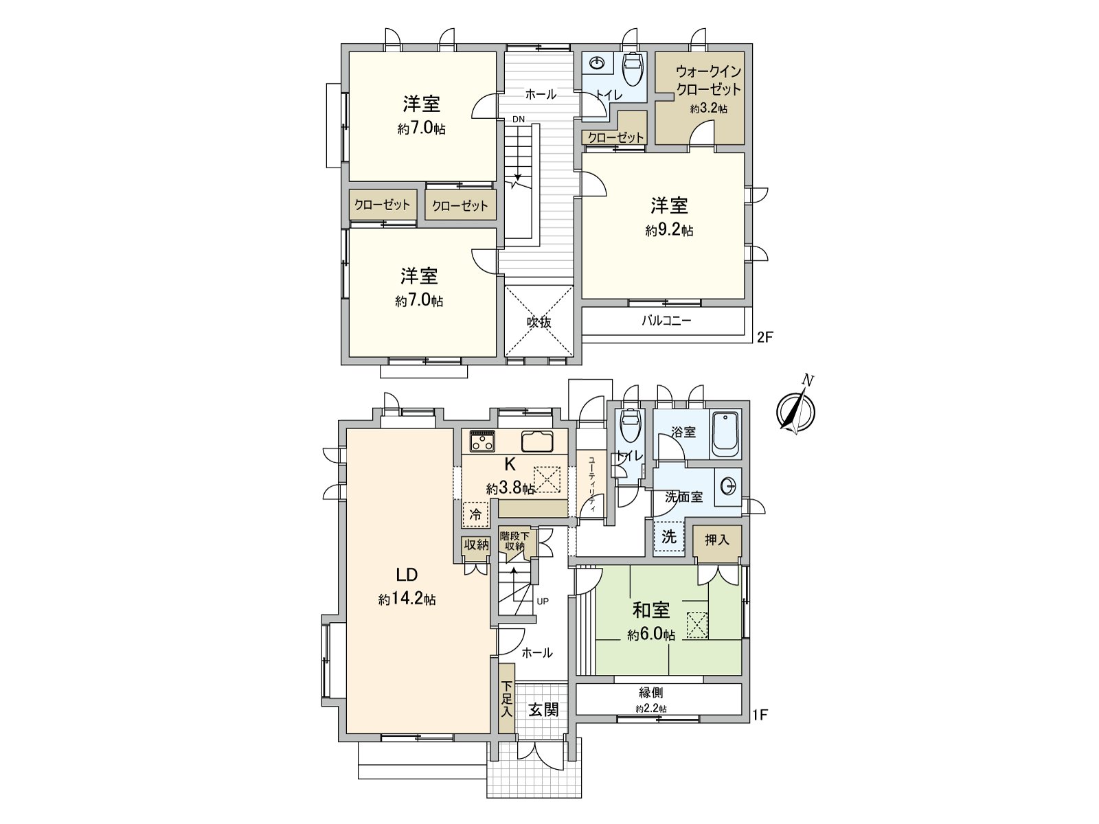 [房型图]建筑面积约38坪的4LDK+未经预订而来住店的客人壁橱的房型