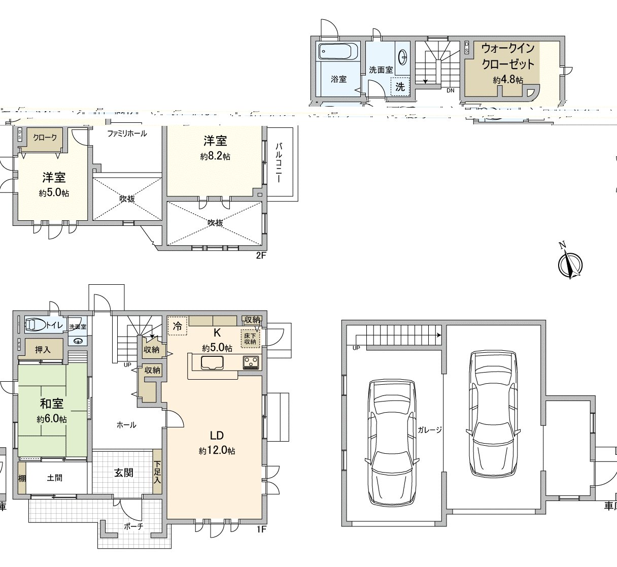 A 2 X 4 method of Layout 3LDK, the second floor of the garage establish the storeroom
