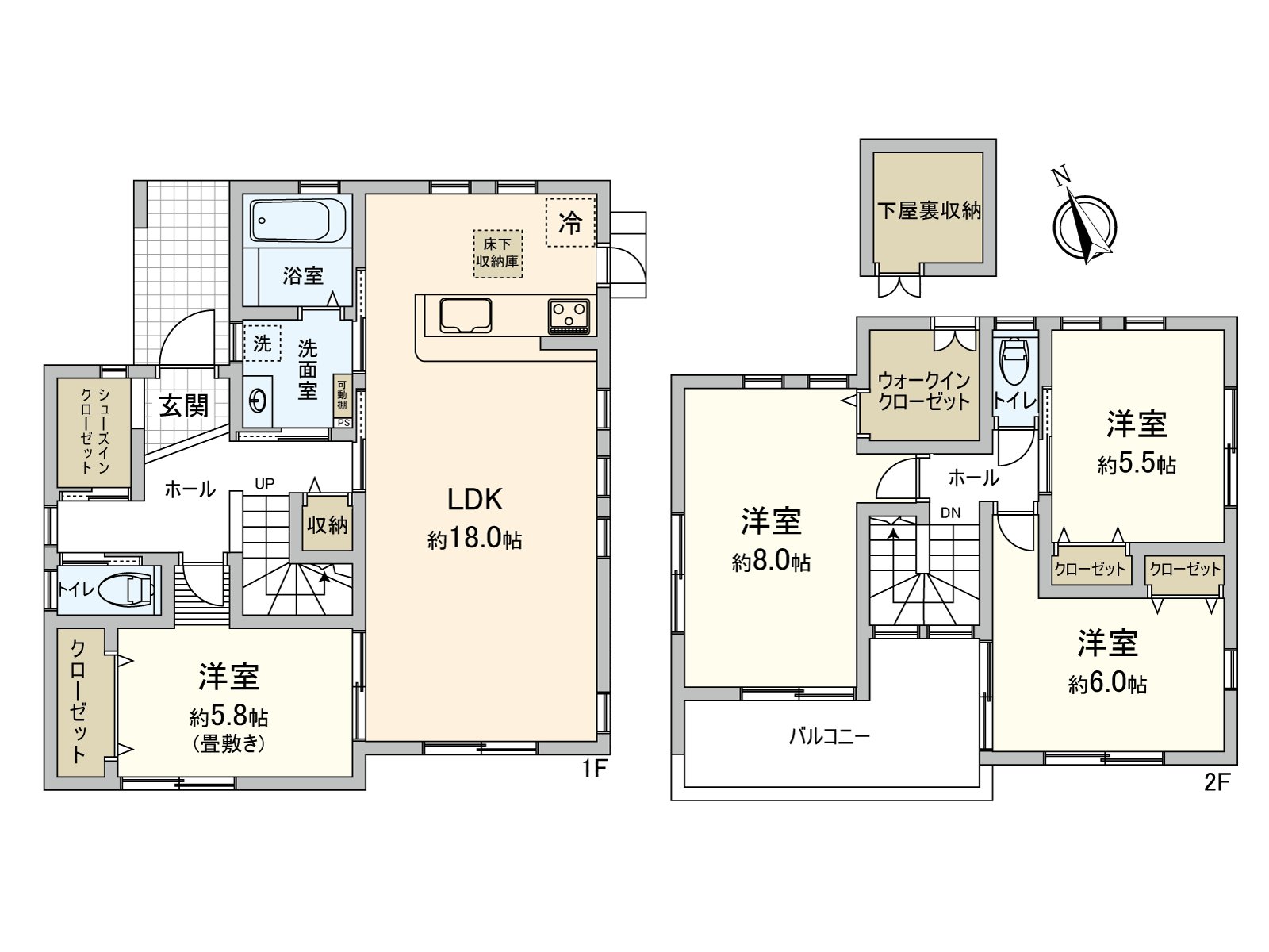 Plan of 4LDK of the total floor area about 32.14 tsubo