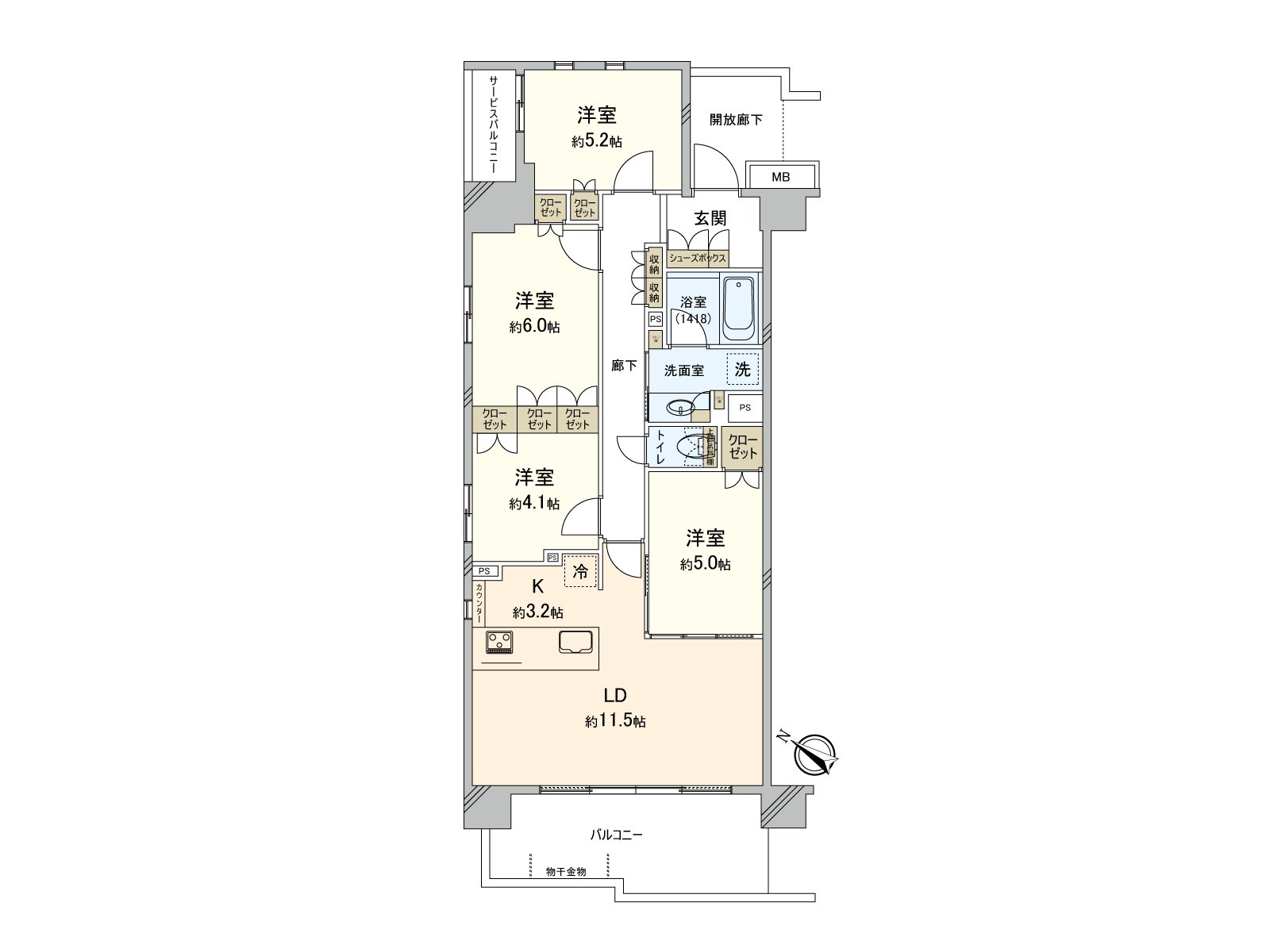 私人使用面積約80平方公尺的4LDK