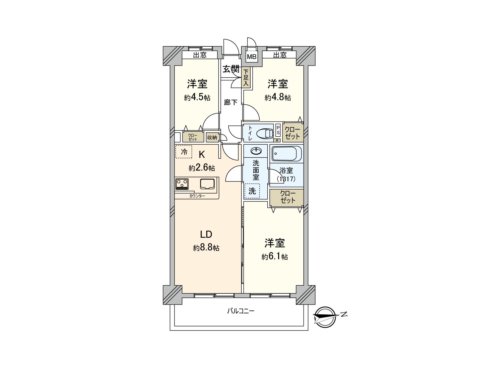 [Floor plan] Plan of 3LDK of about 59.47 square meters of exclusive area