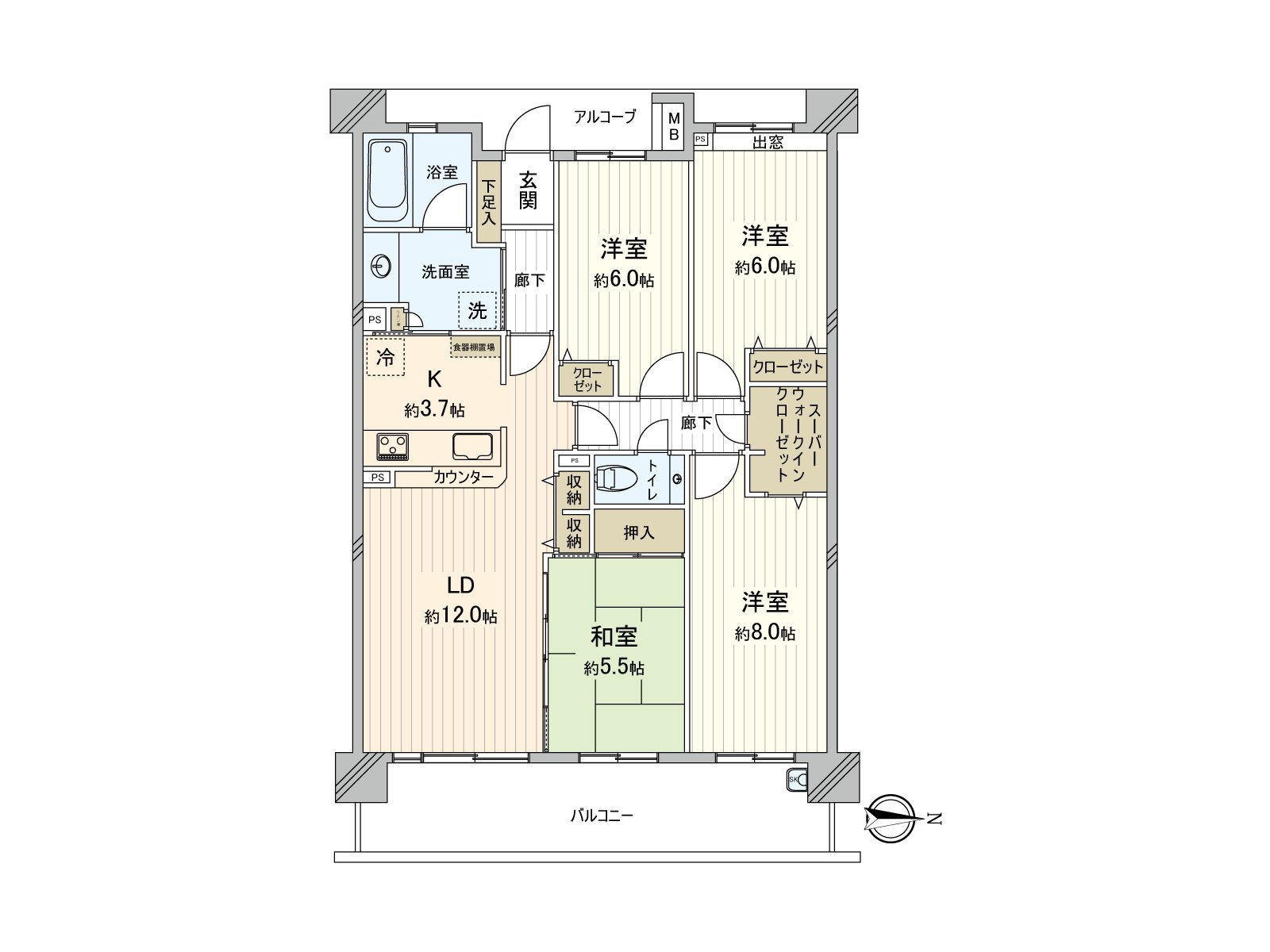 [房型]私人使用面積約90平方公尺的4LDK