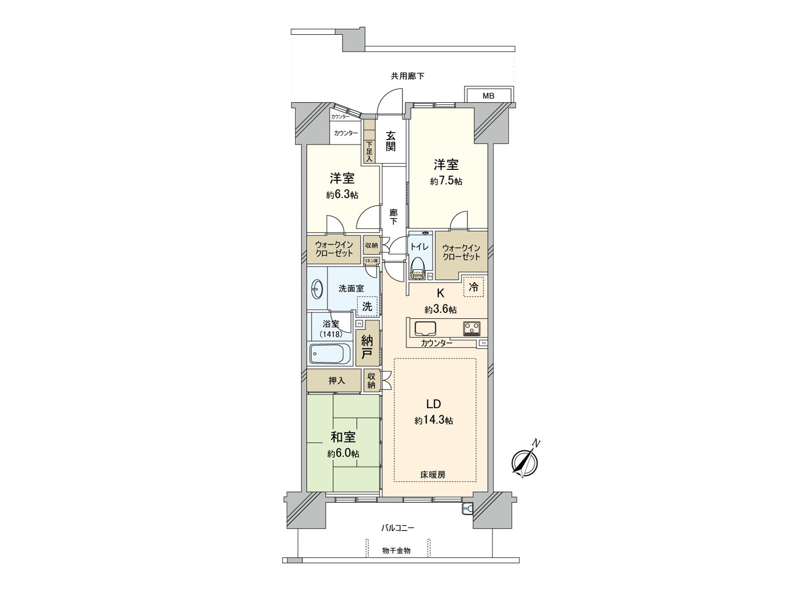 实际使用面积86.83平米的3SLDK