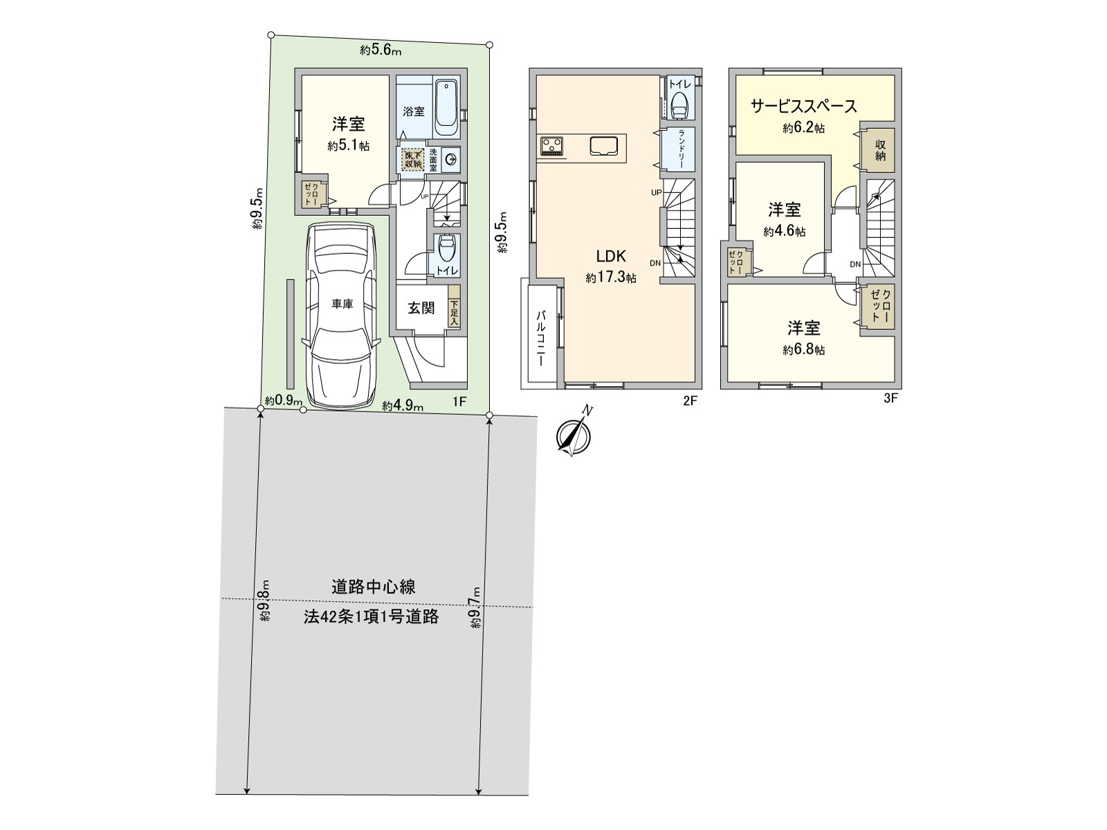 建筑面积约105.77平米的3SLDK型