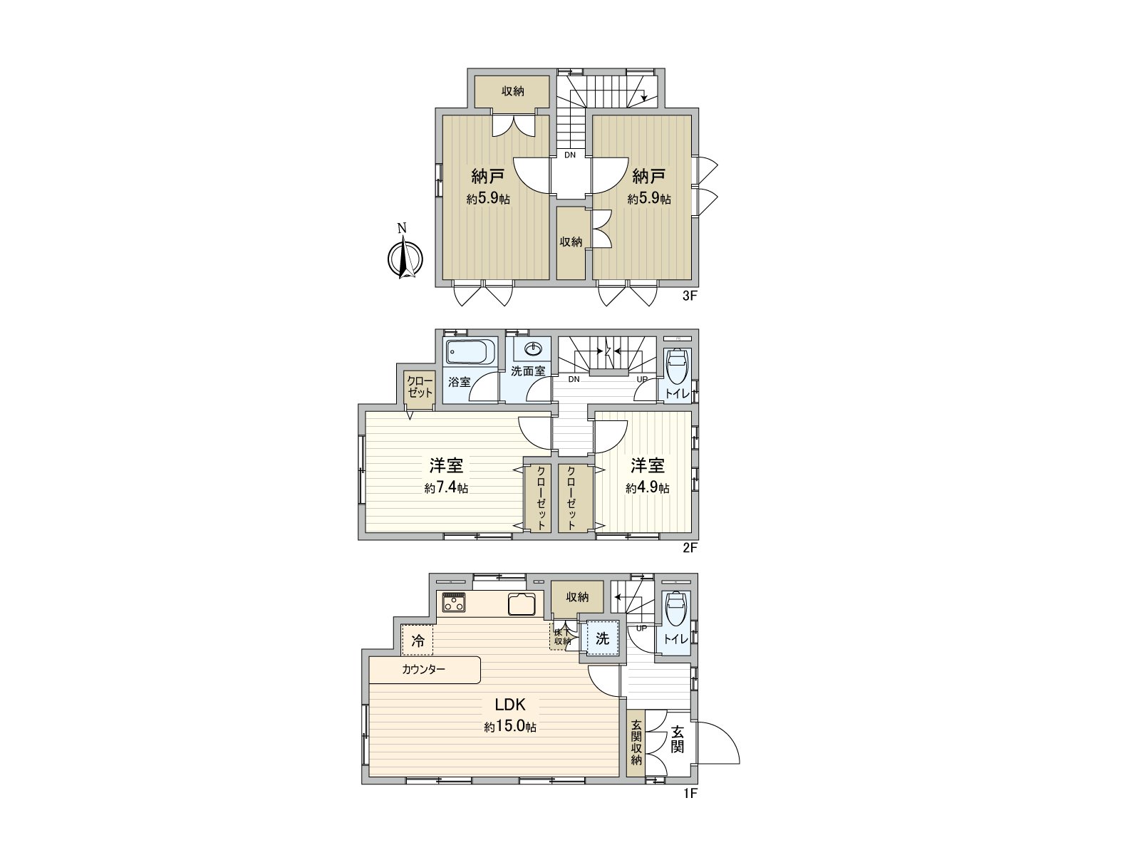 建筑面积约102平米的2LDK+2S型