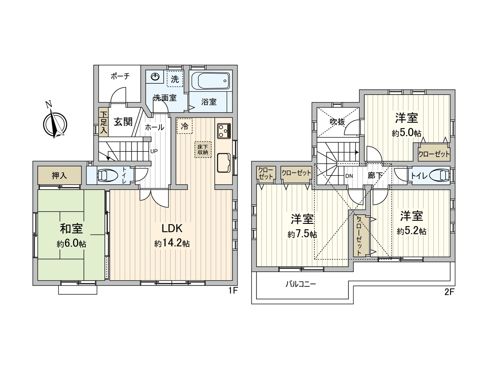 4LDK type of total floor area about 88.51 square meters
