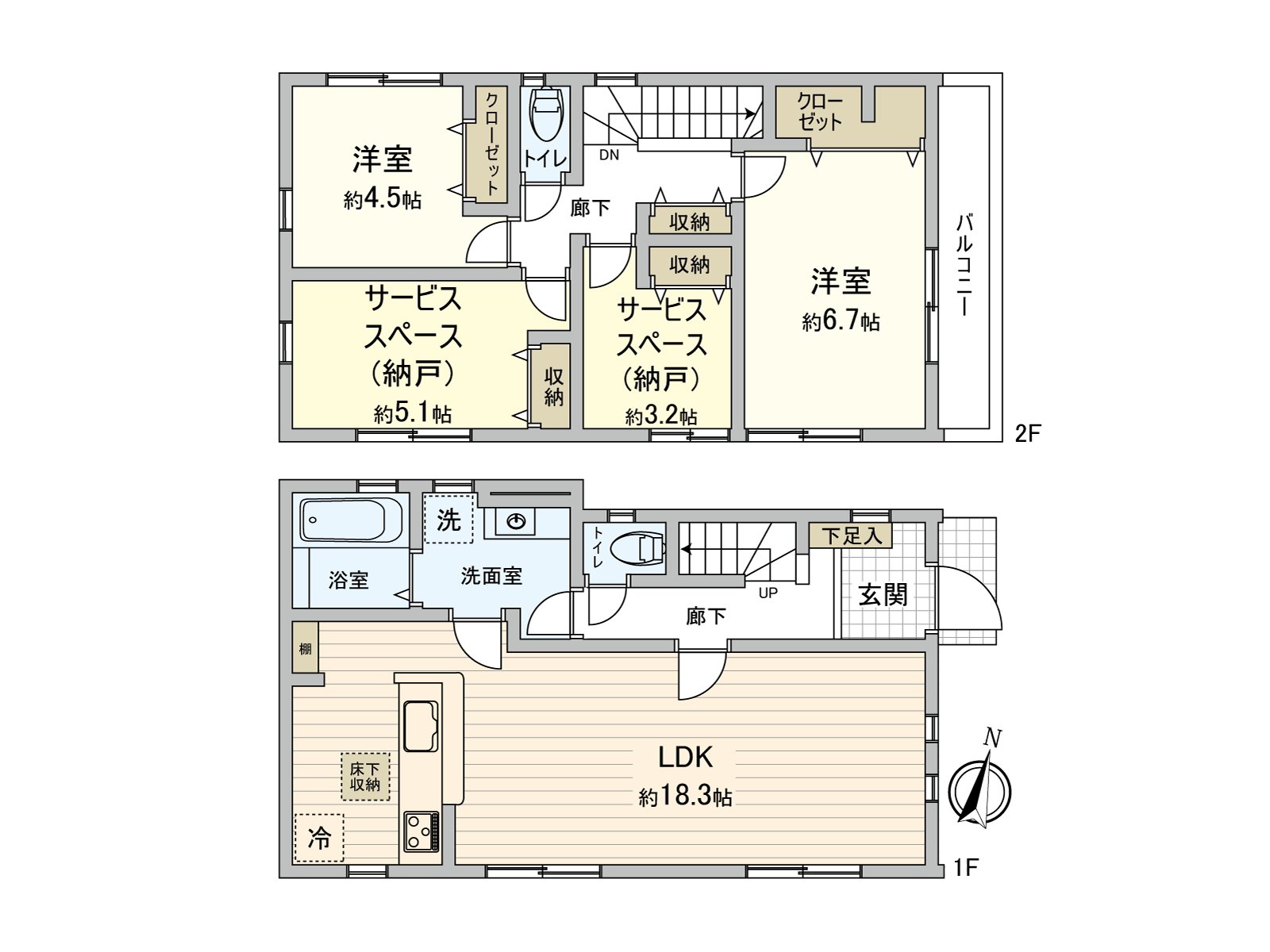 建筑面积约92.94平米的2LDK+2S型