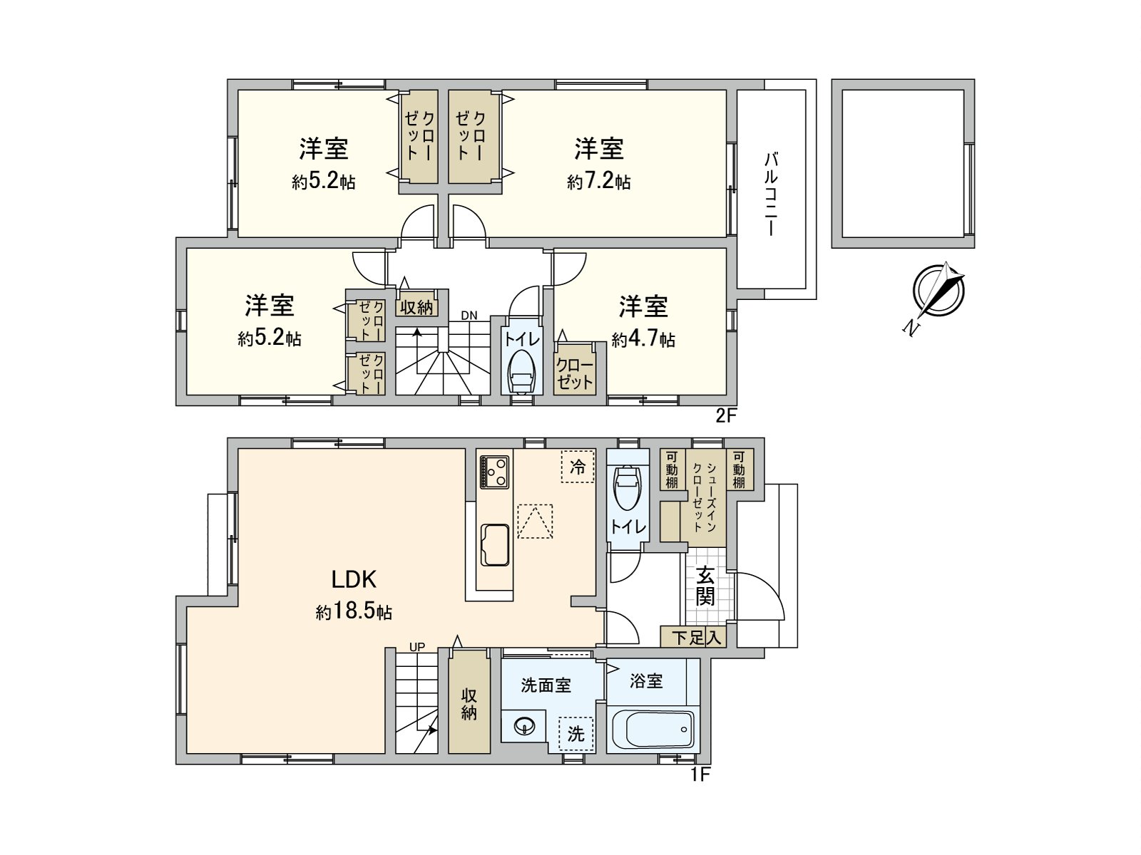 4LDK type of Total floor area about 98 square meters
