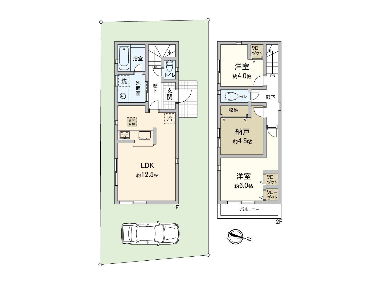 2SLDK type of Total floor area about 68 square meters