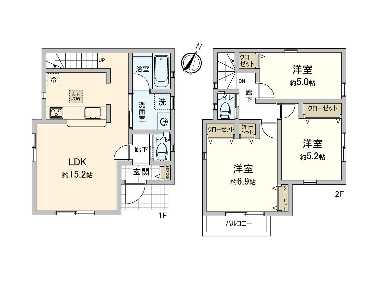 建筑面积约97平米的3LDK型